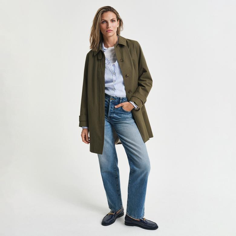 GANT Kadın Mavi Regular Fit Klasik Yaka Çizgili Keten Gömlek