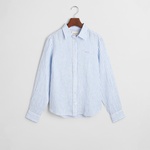 GANT Kadın Mavi Regular Fit Klasik Yaka Çizgili Keten Gömlek