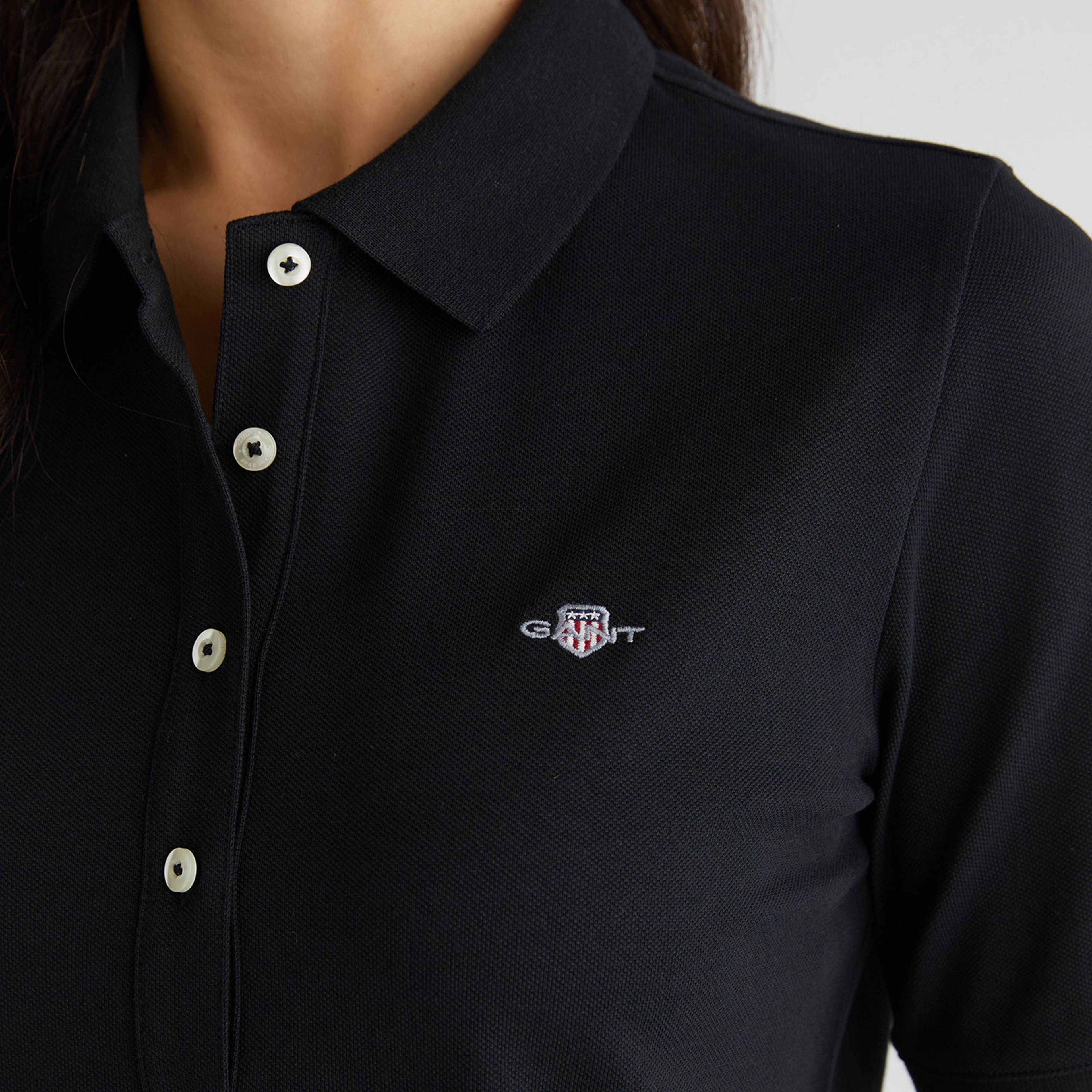 GANT Kadın Siyah Regular Fit Polo Yaka Elbise