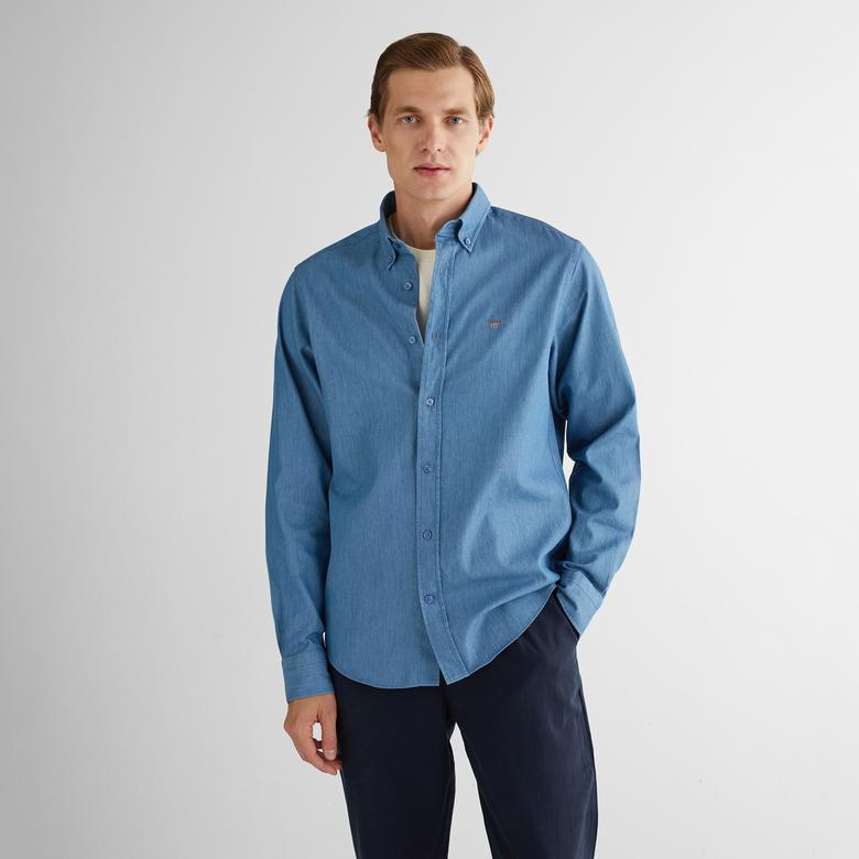GANT Erkek Mavi Regular Fit Düğmeli Yaka Gömlek