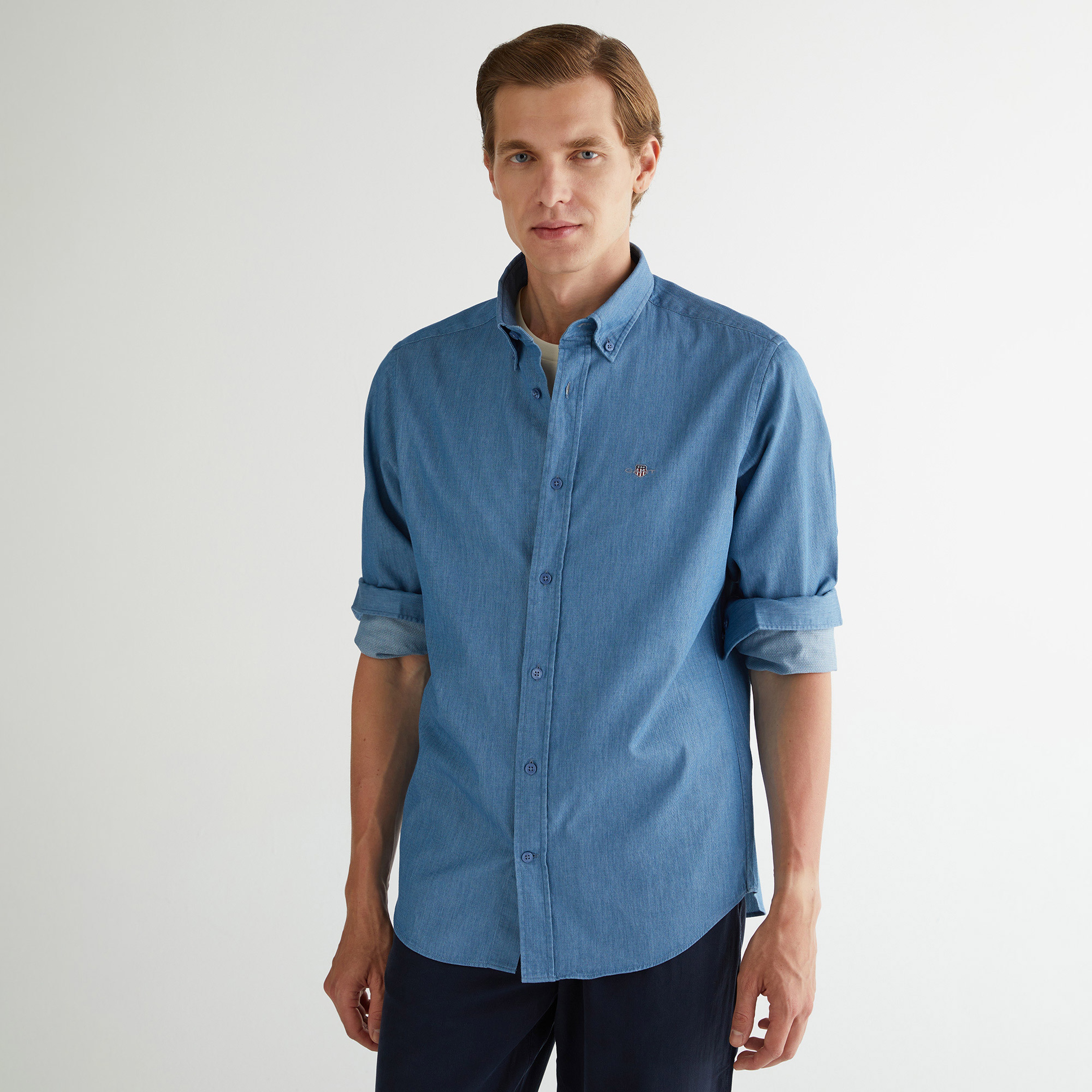 GANT Erkek Mavi Regular Fit Düğmeli Yaka Gömlek