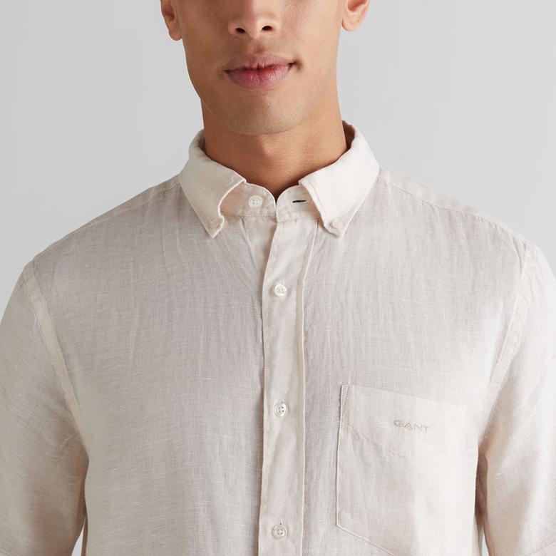 GANT Erkek Bej Regular Fit Klasik Yaka Keten Gömlek