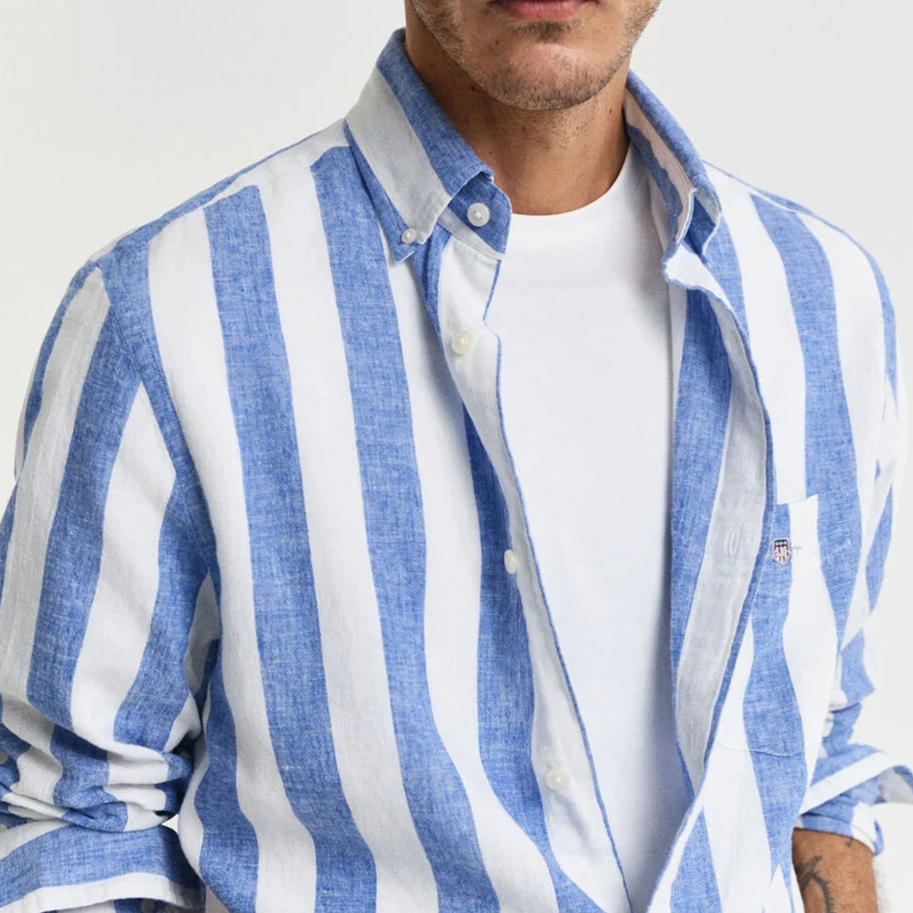 GANT Erkek Mavi  Regular Fit Düğmeli Yaka Çizgili Gömlek