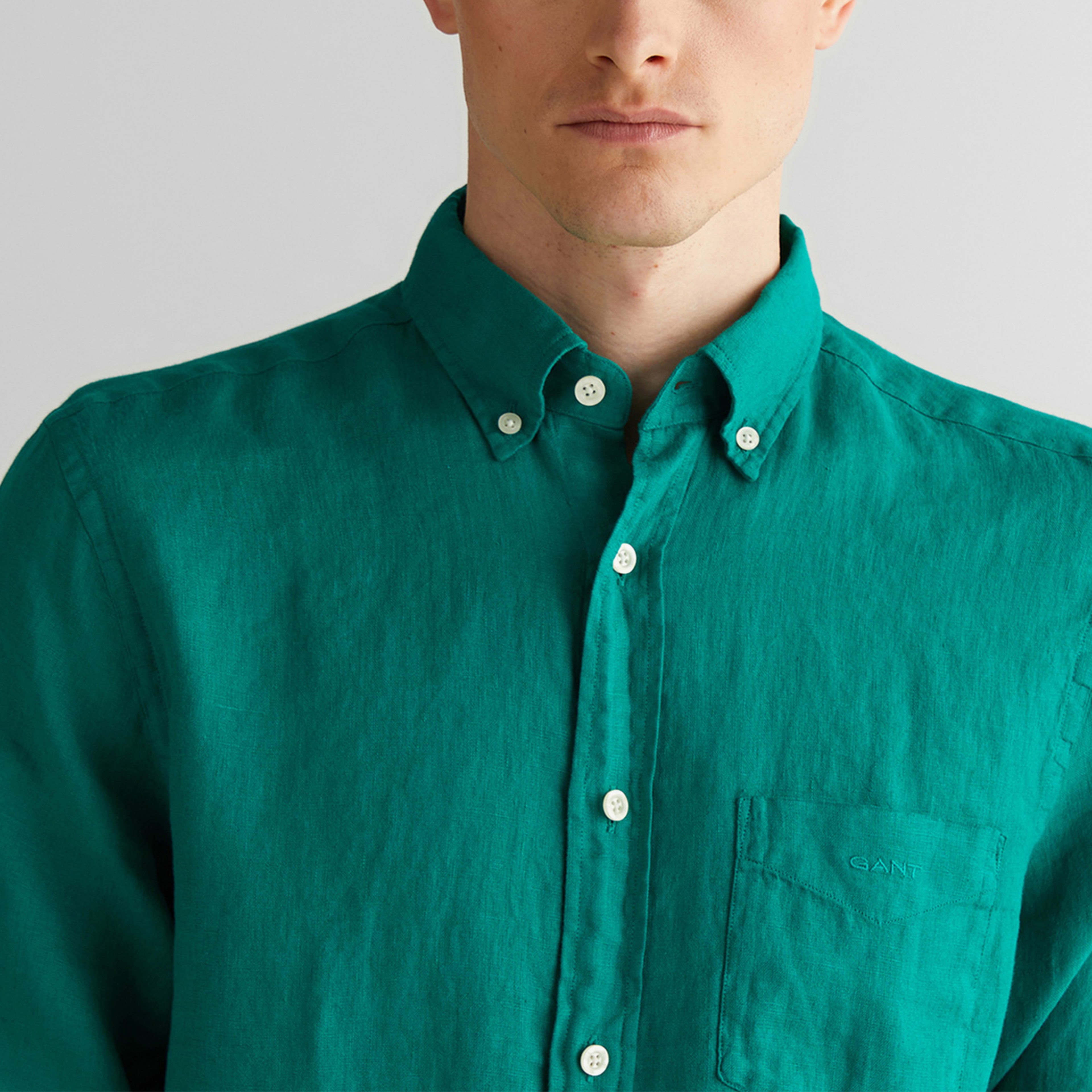 GANT Erkek Yeşil Regular Fit Düğmeli Yaka Keten Gömlek