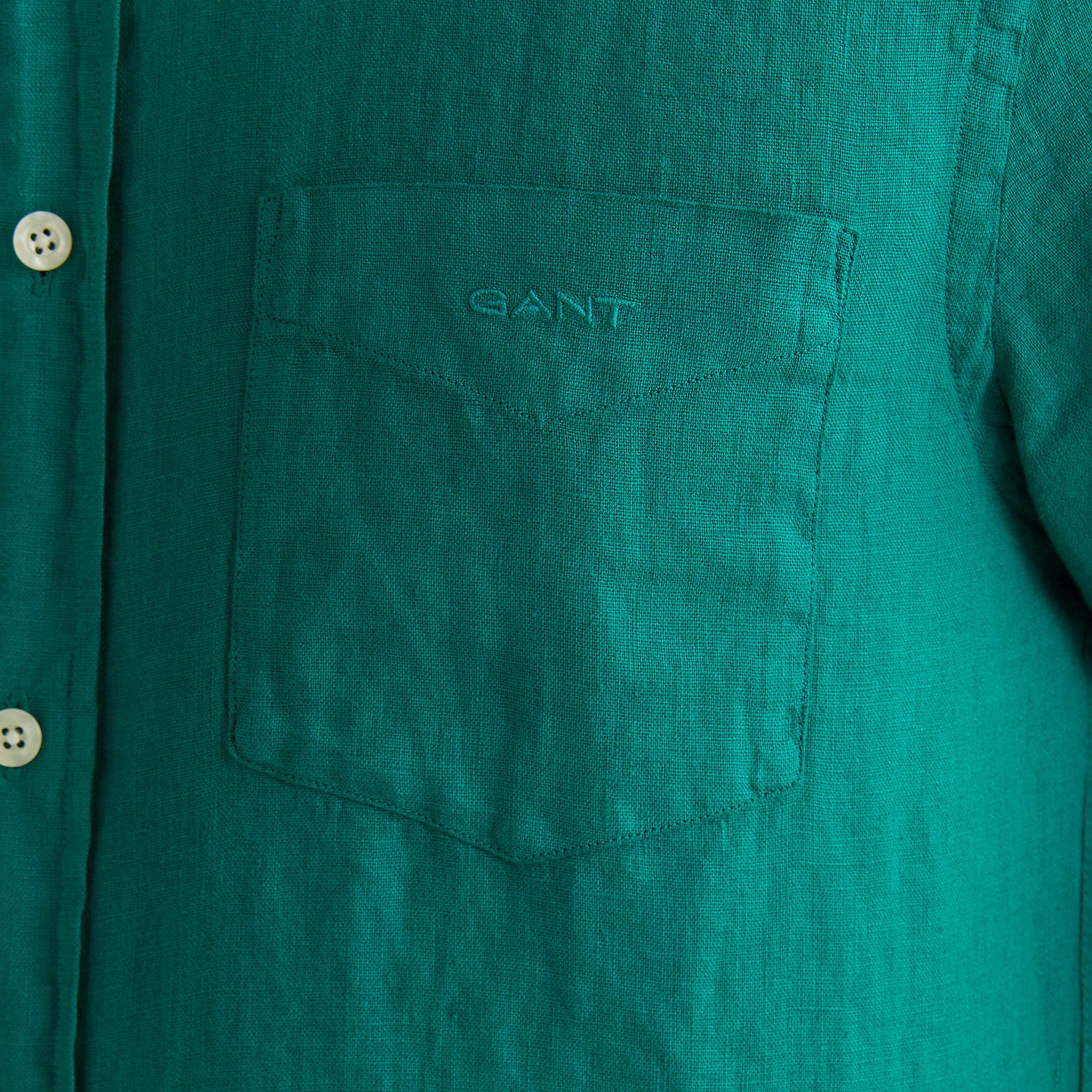 GANT Erkek Yeşil Regular Fit Düğmeli Yaka Keten Gömlek