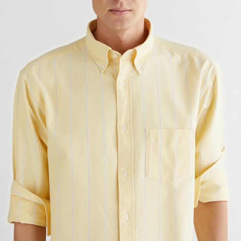 GANT Erkek Sarı Relaxed Fit Düğmeli Yaka Çizgili Gömlek