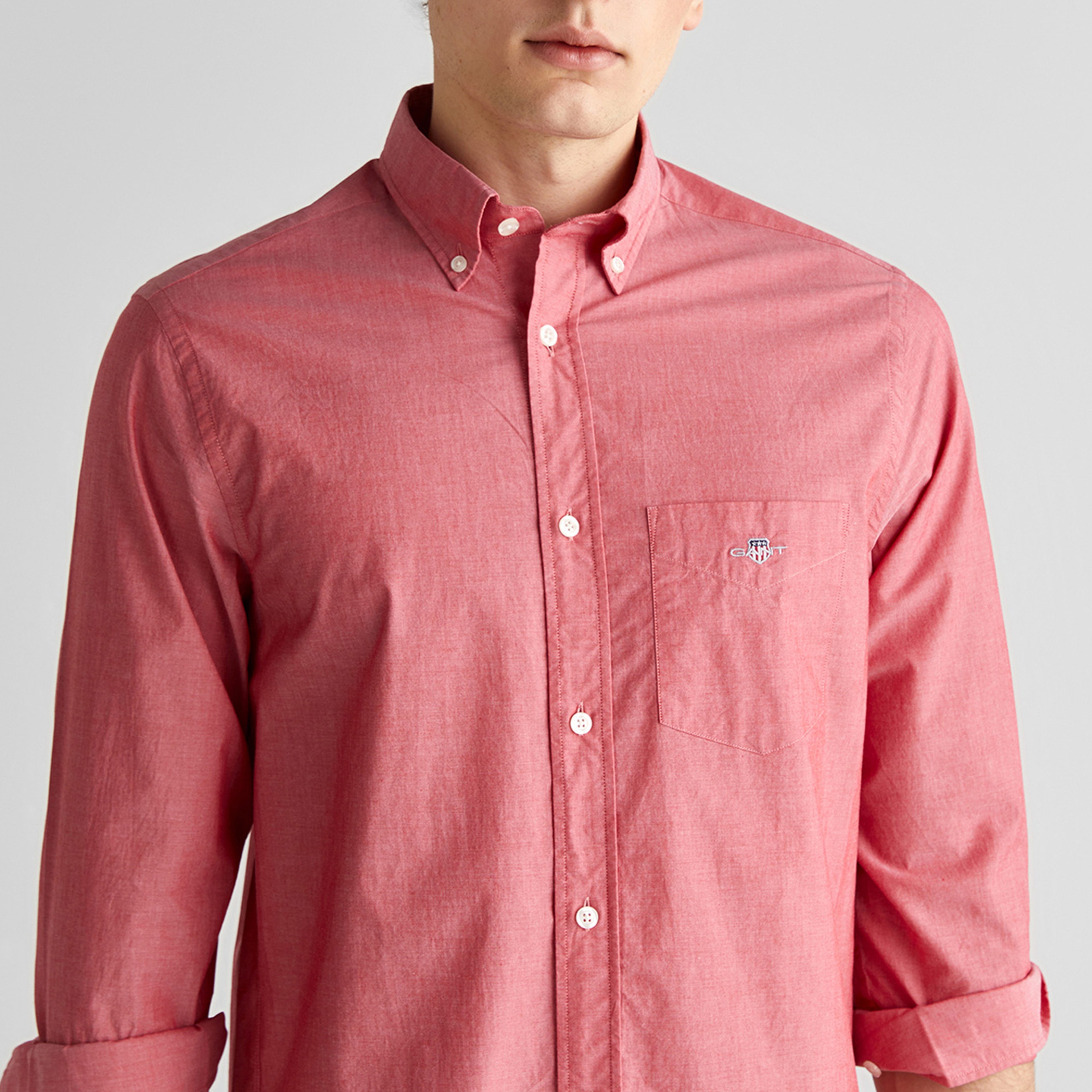 GANT Erkek Kırmızı Regular Fit Düğmeli Yaka Poplin Gömlek