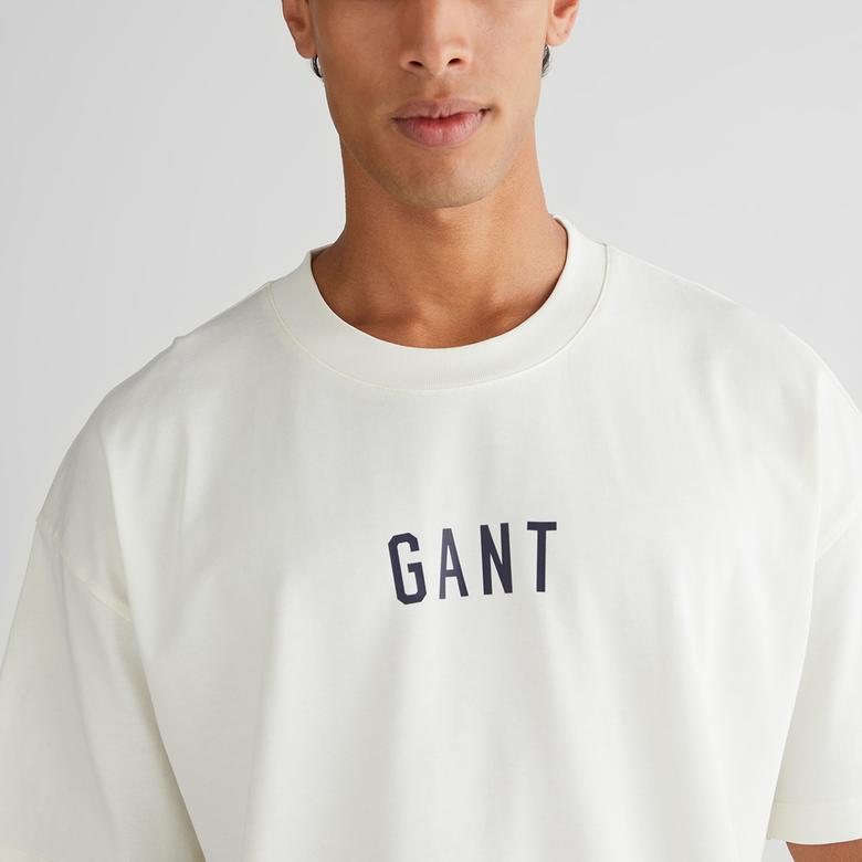 GANT Erkek Krem Relaxed Fit Bisiklet Yaka Logolu T-Shirt