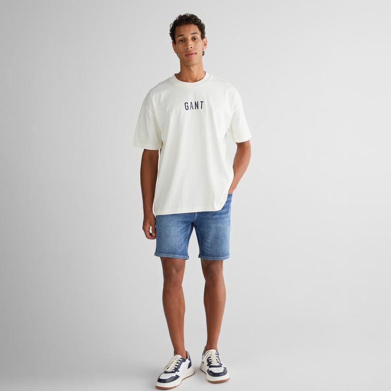 GANT Erkek Krem Relaxed Fit Bisiklet Yaka Logolu T-Shirt