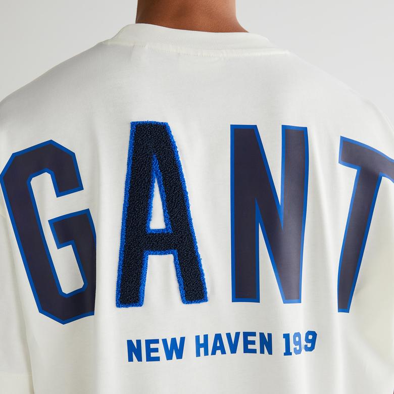 GANT Erkek Krem Relaxed Fit Bisiklet Yaka Logolu T-Shirt