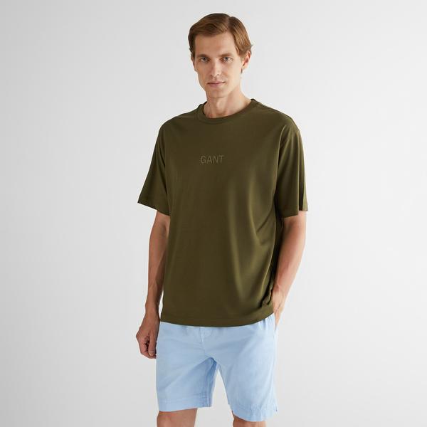 GANT Erkek Yeşil Relaxed Fit Bisiklet Yaka Logolu T-Shirt