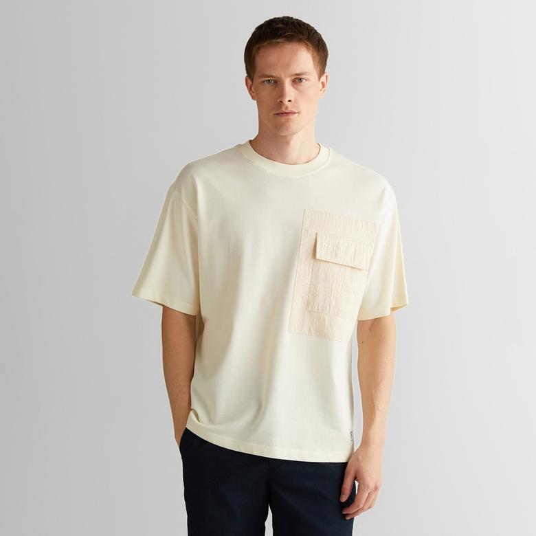 GANT Erkek Krem Relaxed Fit Bisiklet Yaka Logolu T-Shirt