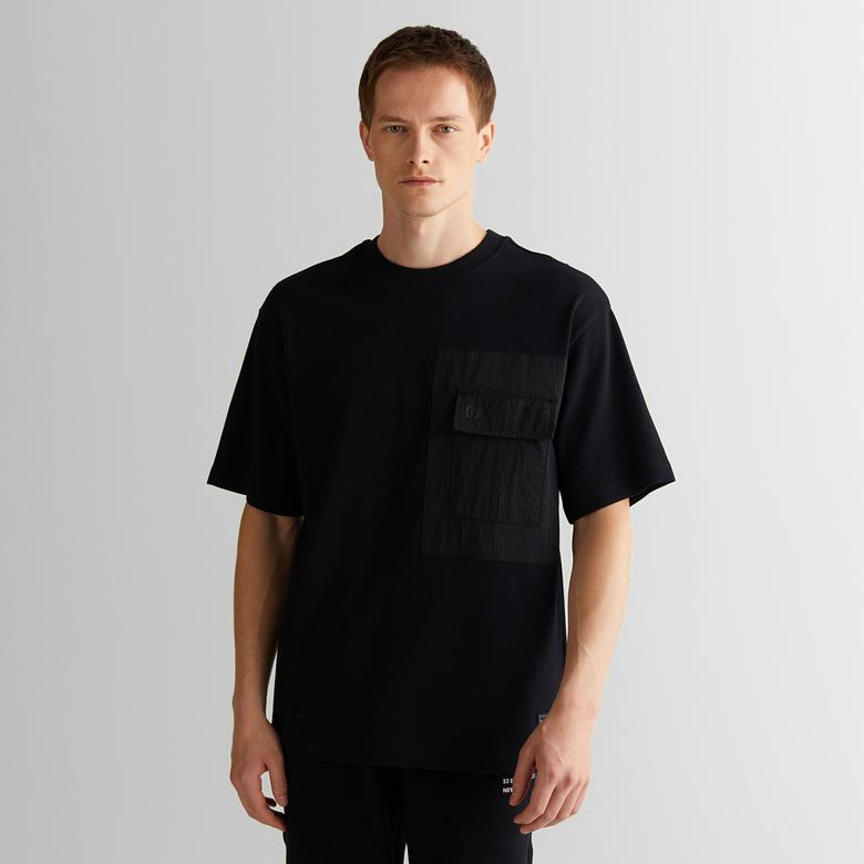 GANT Erkek Siyah Relaxed Fit Bisiklet Yaka Logolu T-Shirt