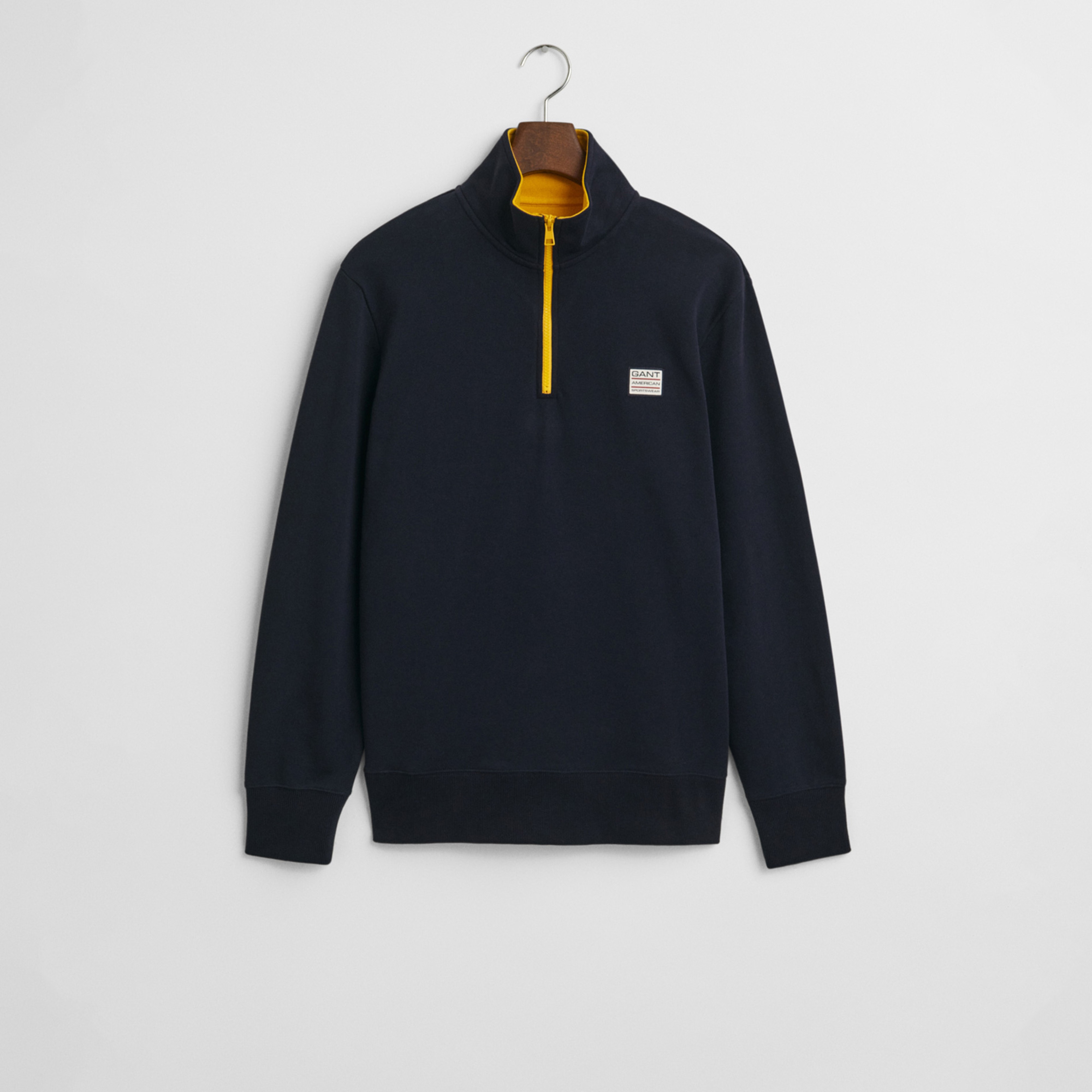 GANT Erkek Lacivert Regular Fit Yarım Fermuarlı Logolu Sweatshirt