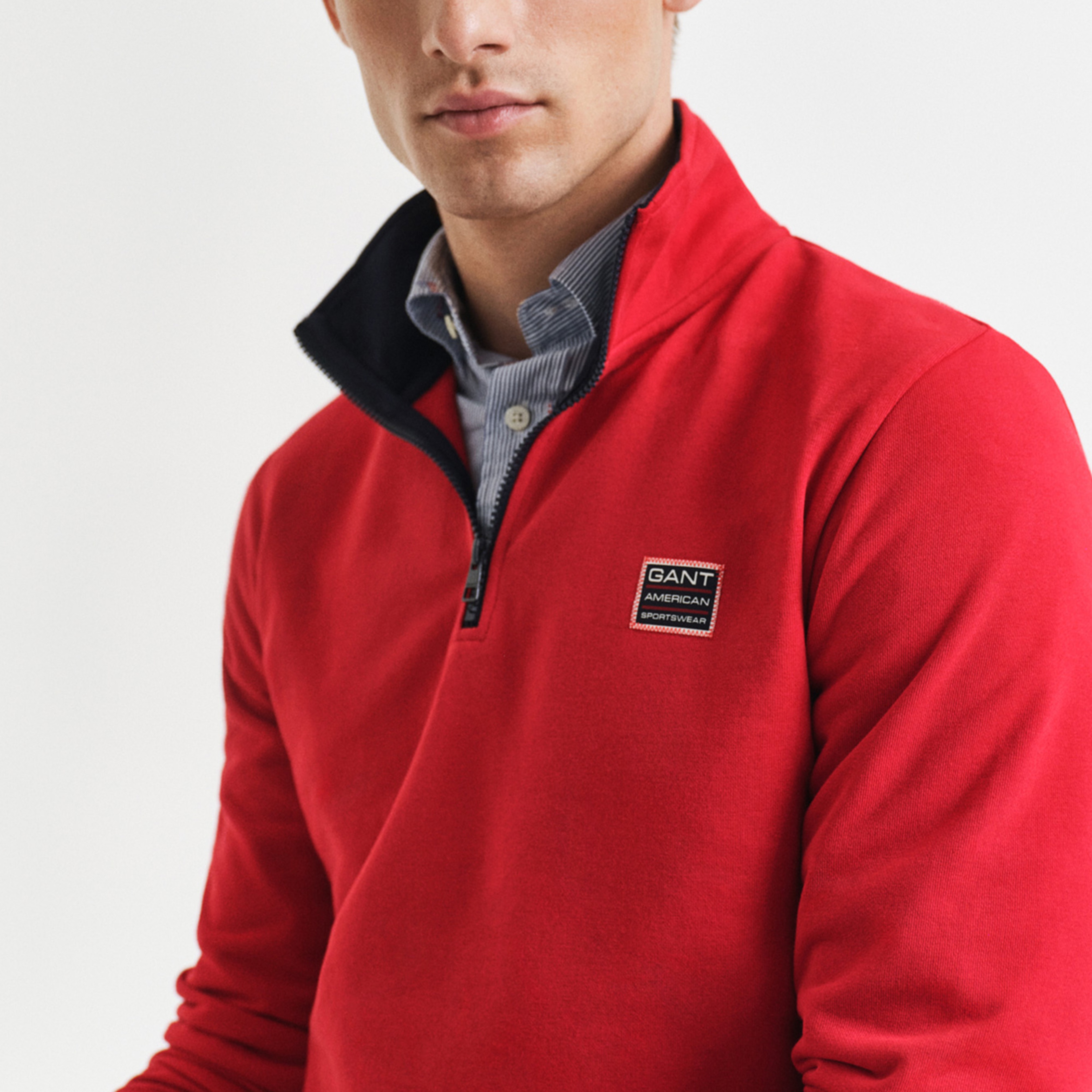 GANT Erkek Kırmızı Regular Fit Yarım Fermuarlı Logolu Sweatshirt