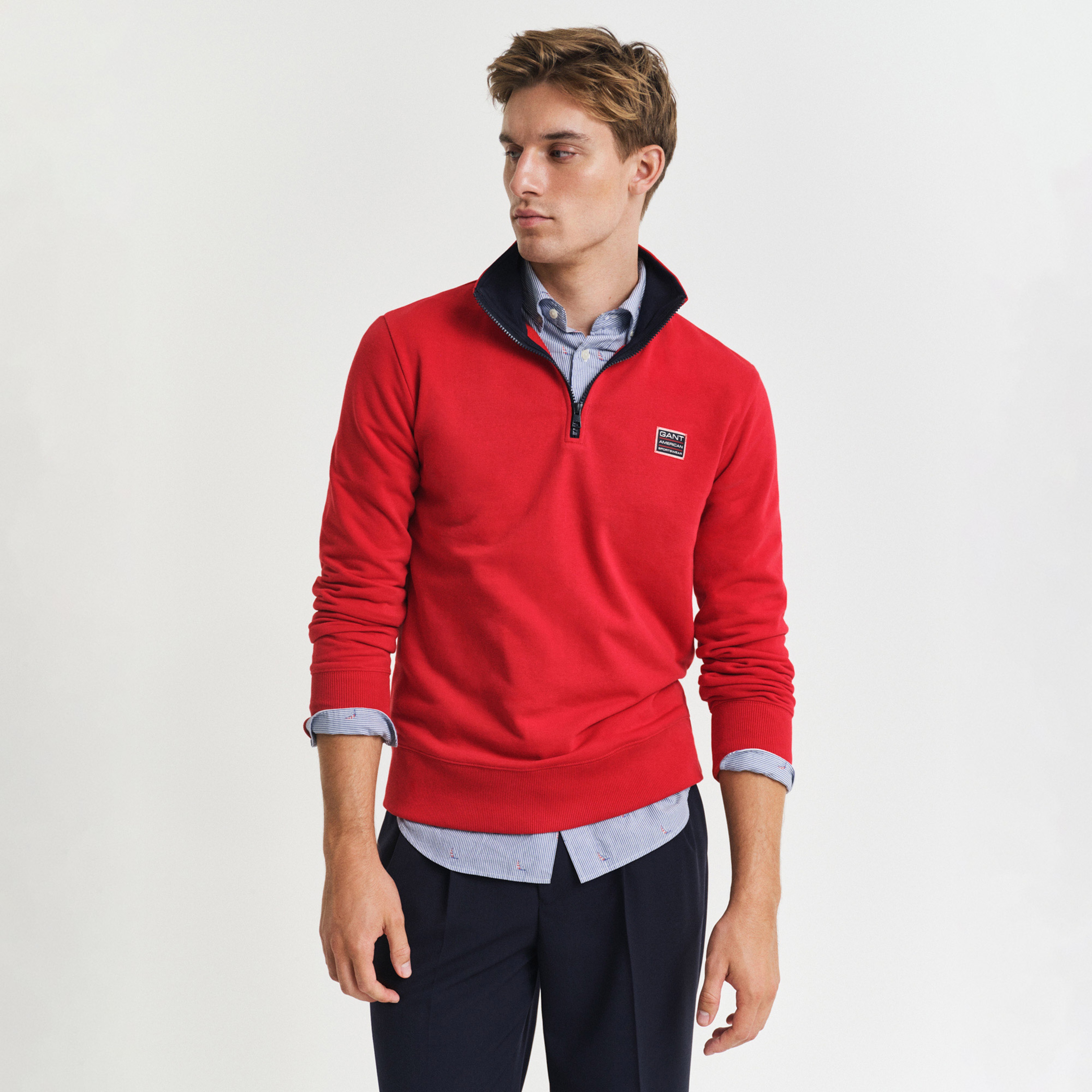 GANT Erkek Kırmızı Regular Fit Yarım Fermuarlı Logolu Sweatshirt