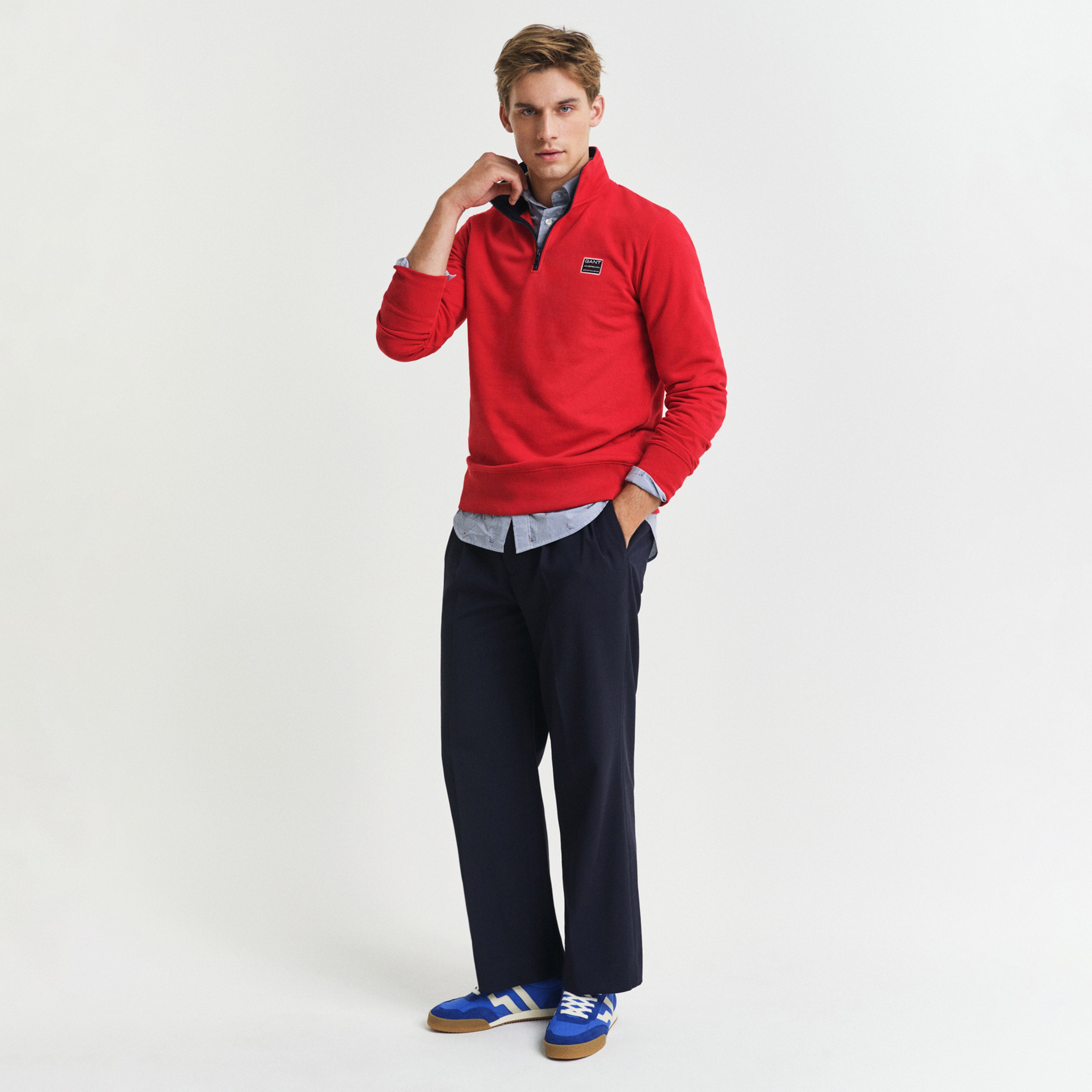 GANT Erkek Kırmızı Regular Fit Yarım Fermuarlı Logolu Sweatshirt