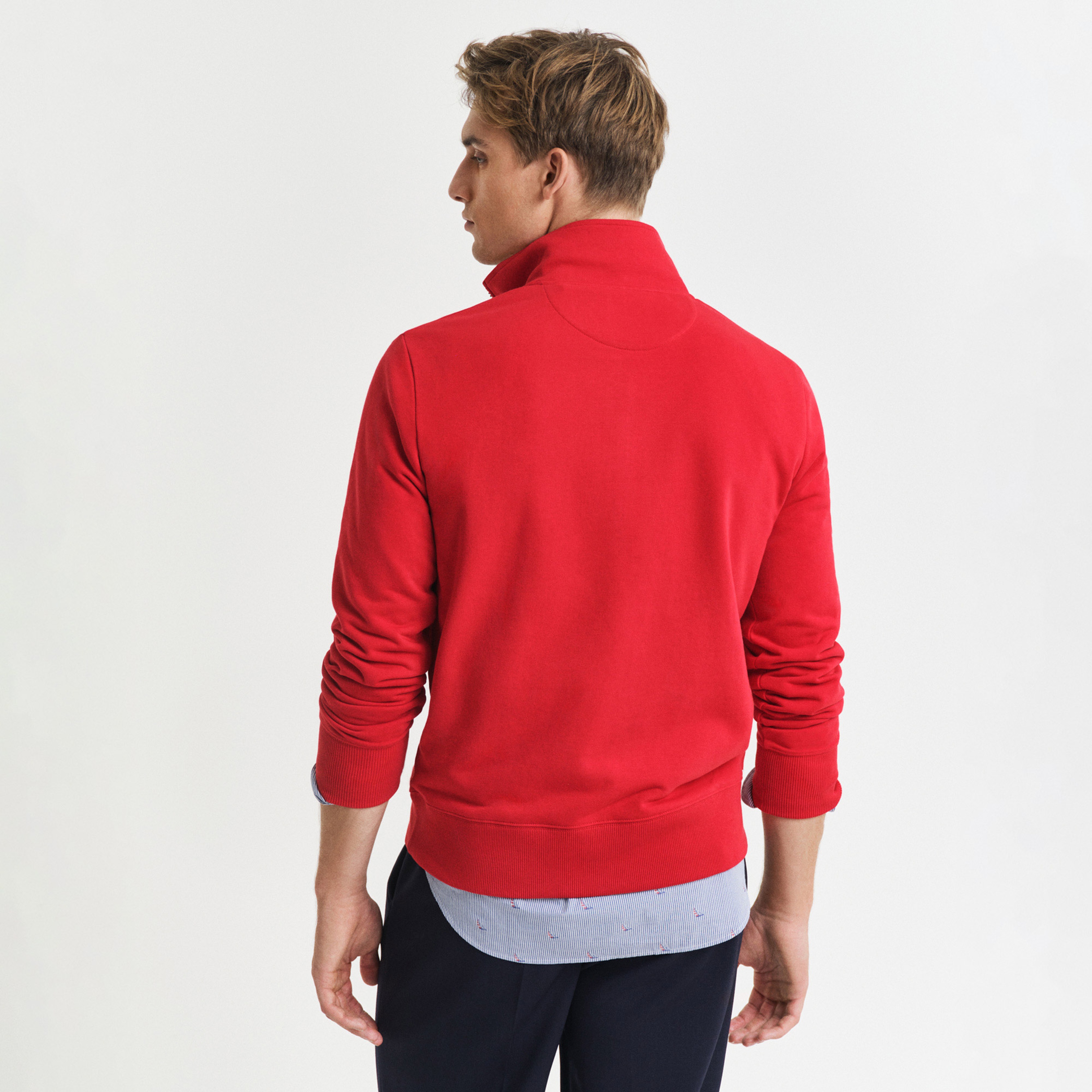 GANT Erkek Kırmızı Regular Fit Yarım Fermuarlı Logolu Sweatshirt