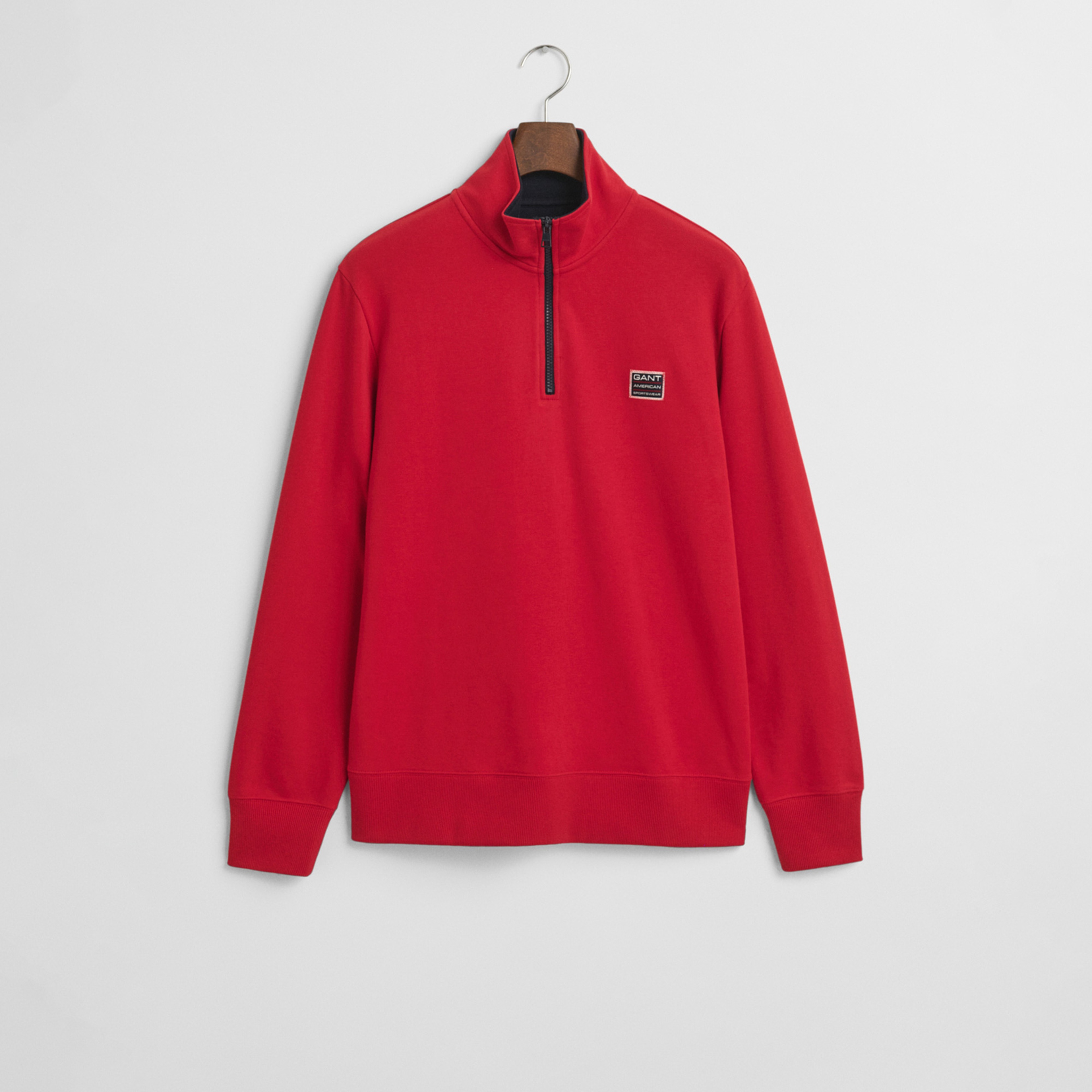 GANT Erkek Kırmızı Regular Fit Yarım Fermuarlı Logolu Sweatshirt