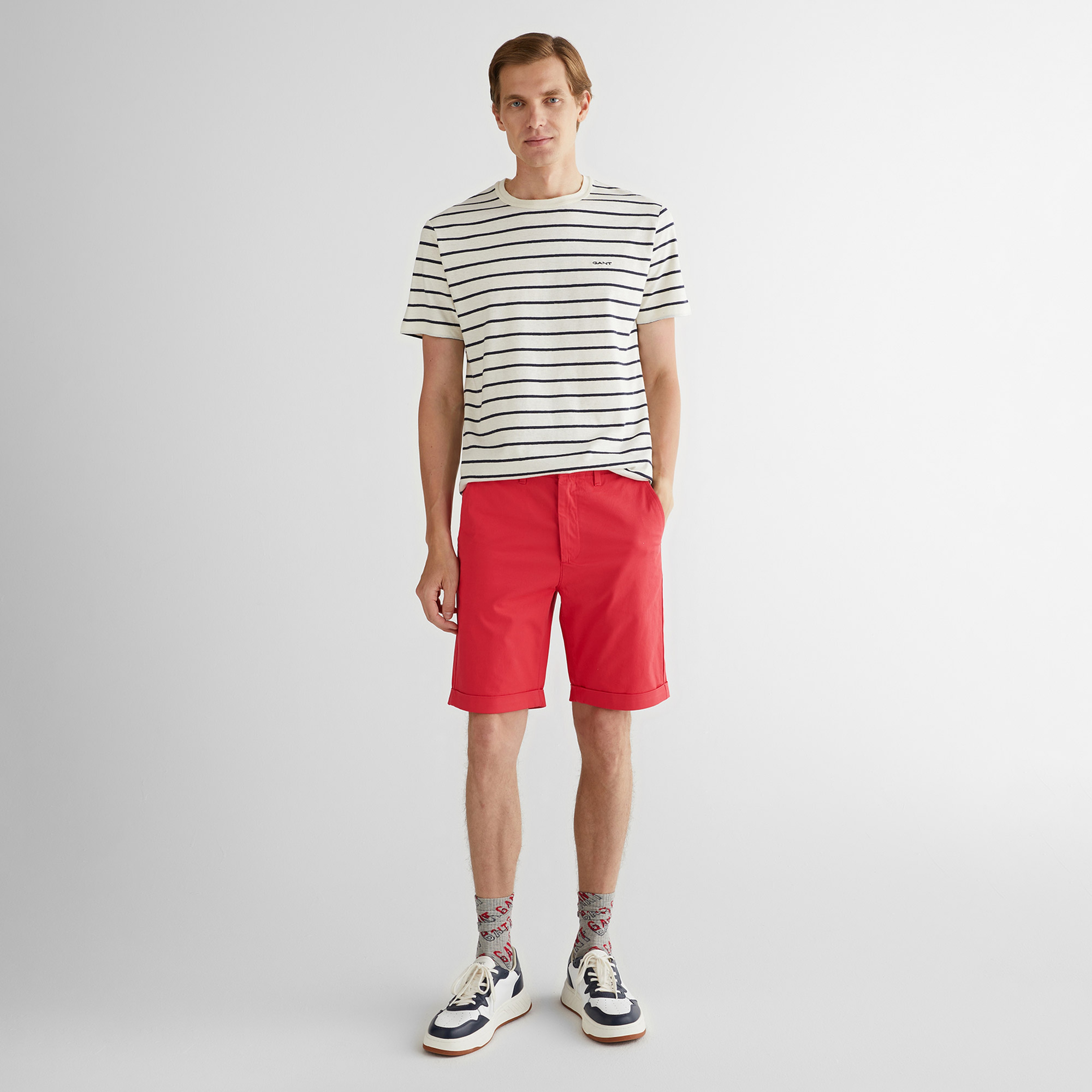 GANT Erkek Krem Regular Fit Bisiklet Yaka Çizgili T-Shirt