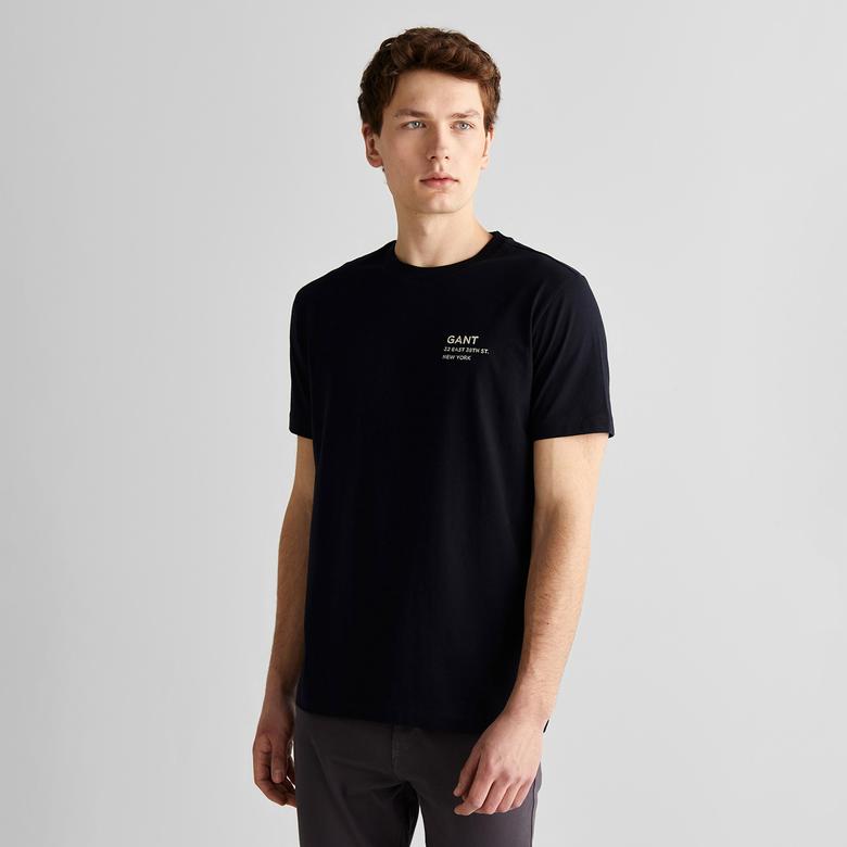 GANT Erkek Siyah Regular Fit Bisiklet Yaka Logolu T-Shirt