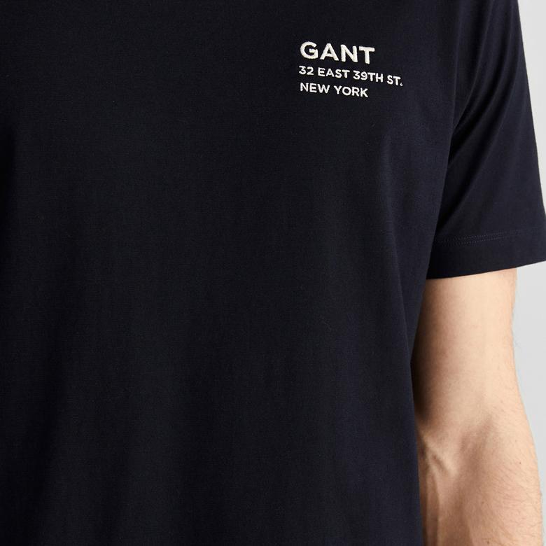 GANT Erkek Siyah Regular Fit Bisiklet Yaka Logolu T-Shirt