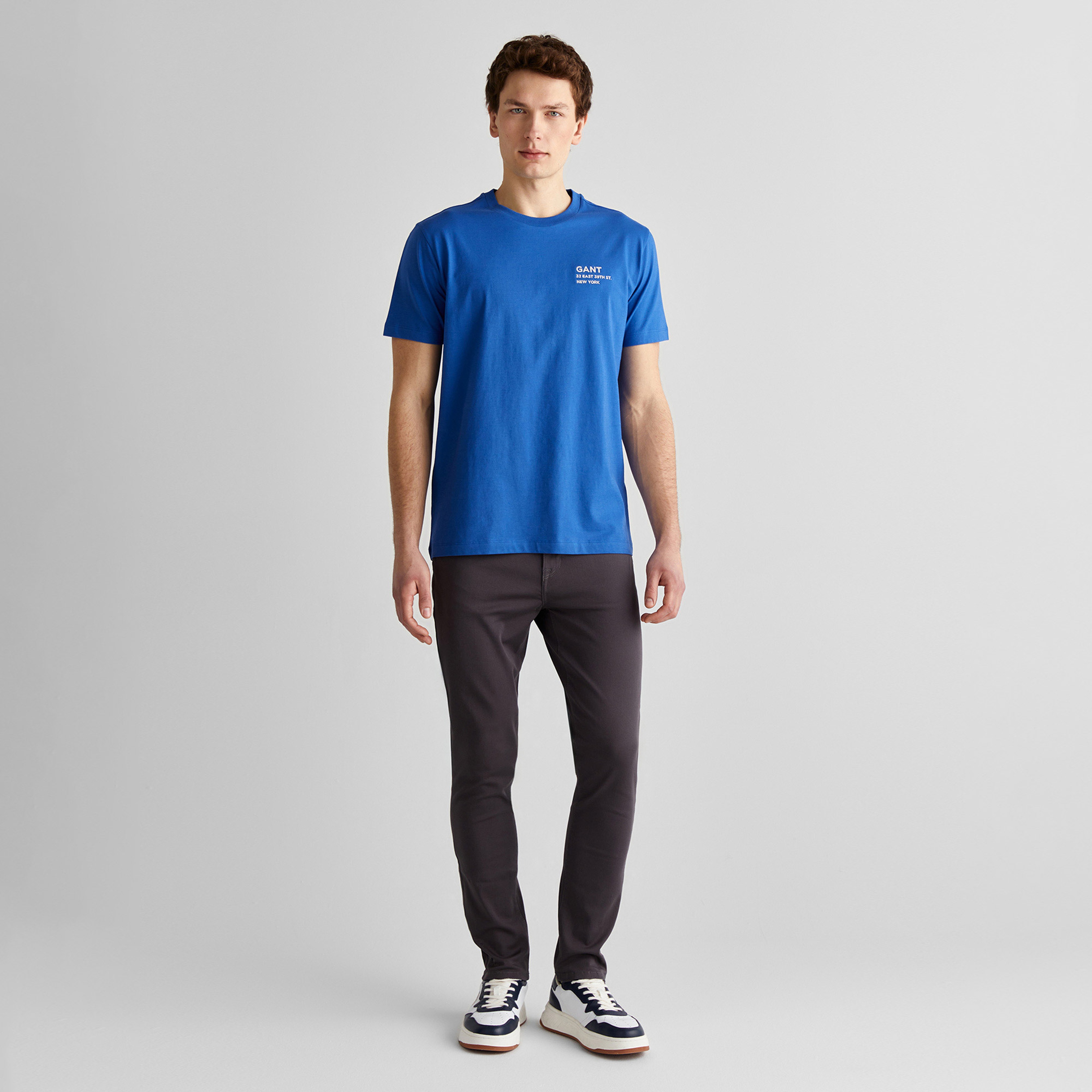 GANT Erkek Lacivert Regular Fit Bisiklet Yaka Logolu T-Shirt