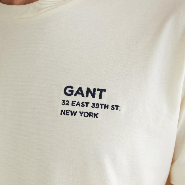GANT Erkek Krem Regular Fit Bisiklet Yaka Logolu T-Shirt