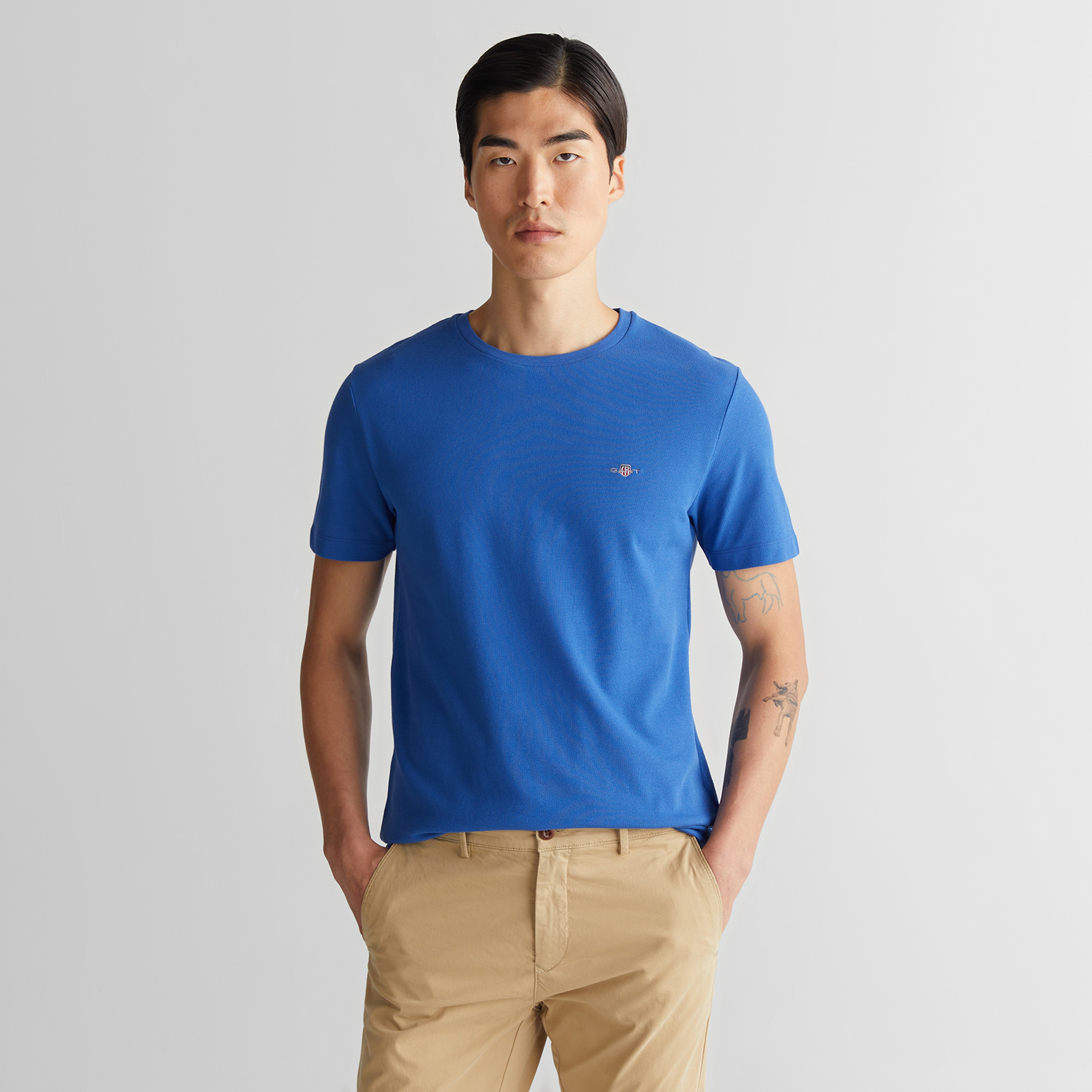 GANT Erkek Mavi Slim Fit Bisiklet Yaka T-Shirt