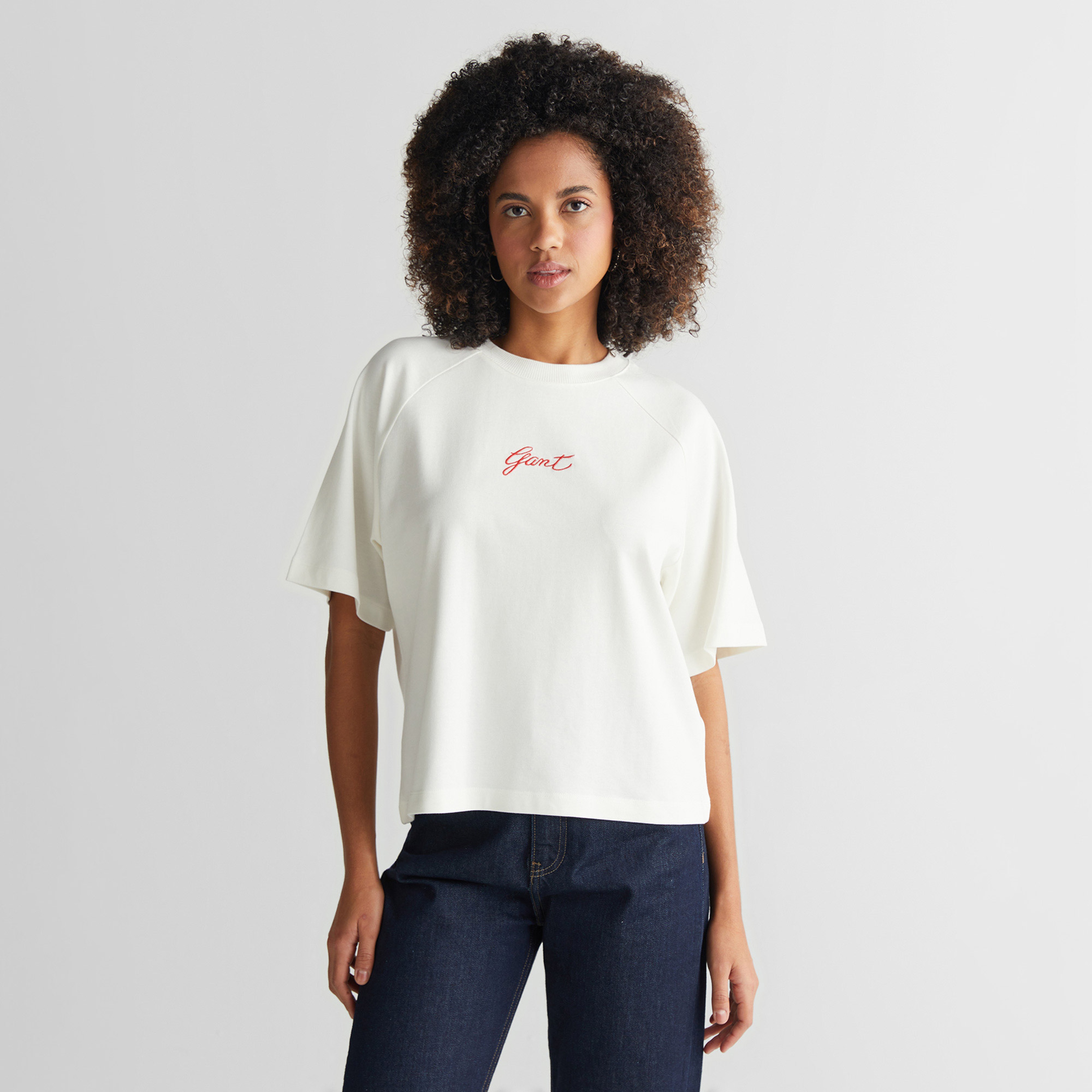 GANT Kadın Krem Bisiklet Yaka Logolu T-Shirt