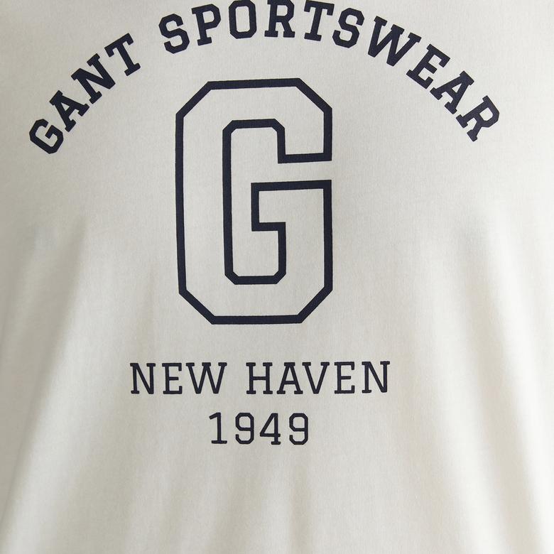 GANT Erkek Krem Regular Fit Bisiklet Yaka Logolu T-Shirt