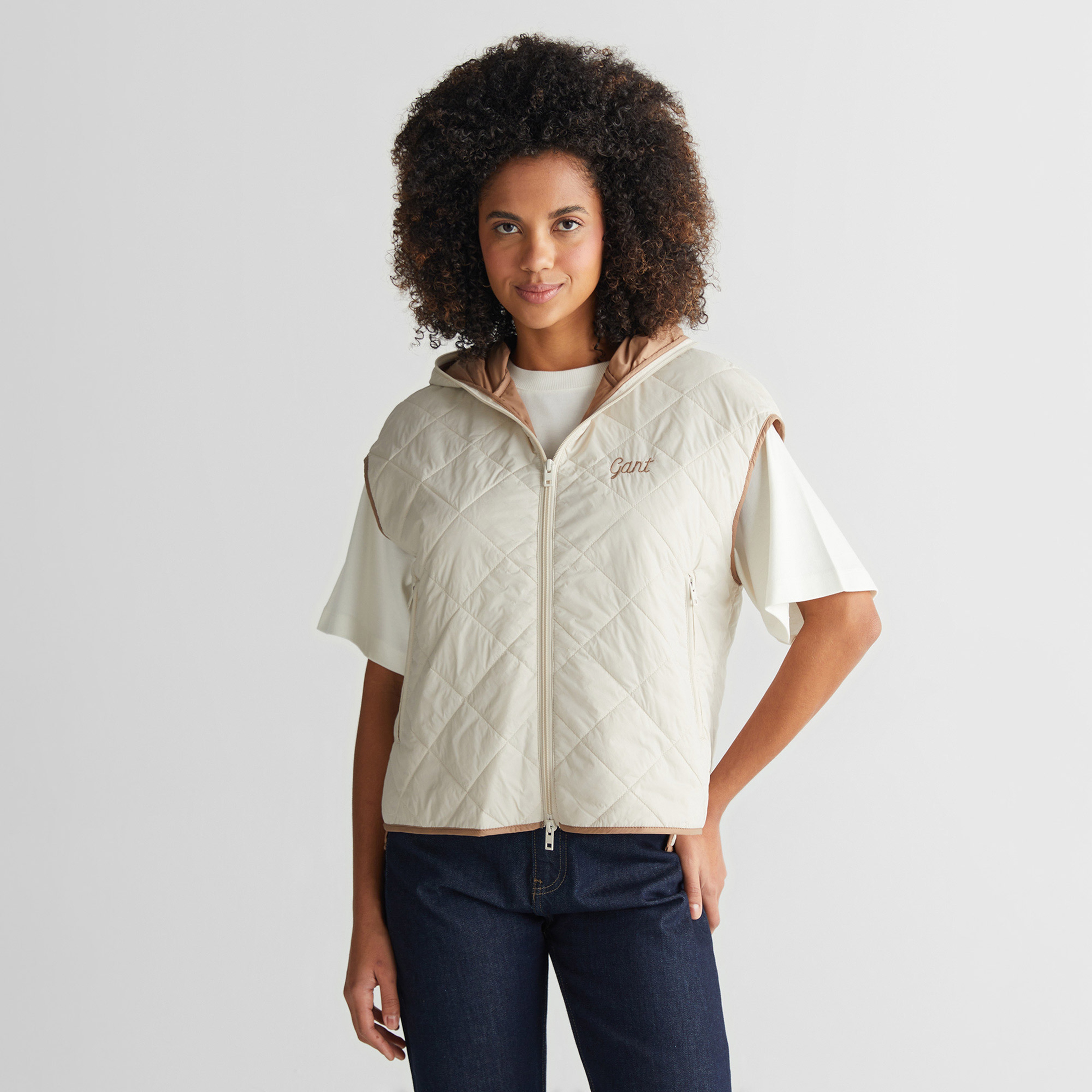 GANT Kadın Krem Kapüşonlu Logolu Yelek