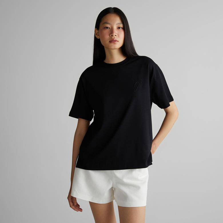 GANT Kadın Siyah Bisiklet Yaka Logolu T-Shirt