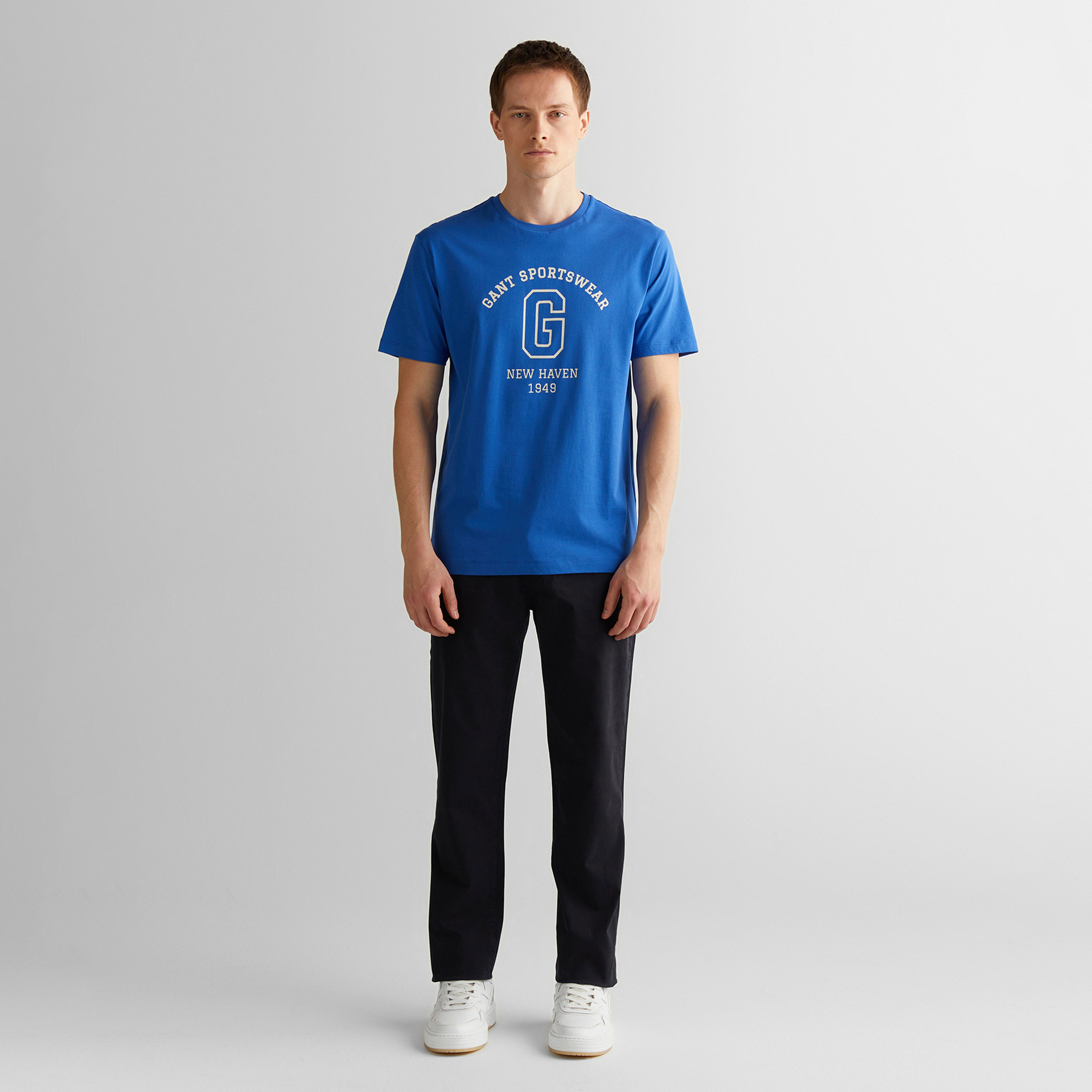 GANT Erkek Lacivert Regular Fit Bisiklet Yaka Logolu T-Shirt