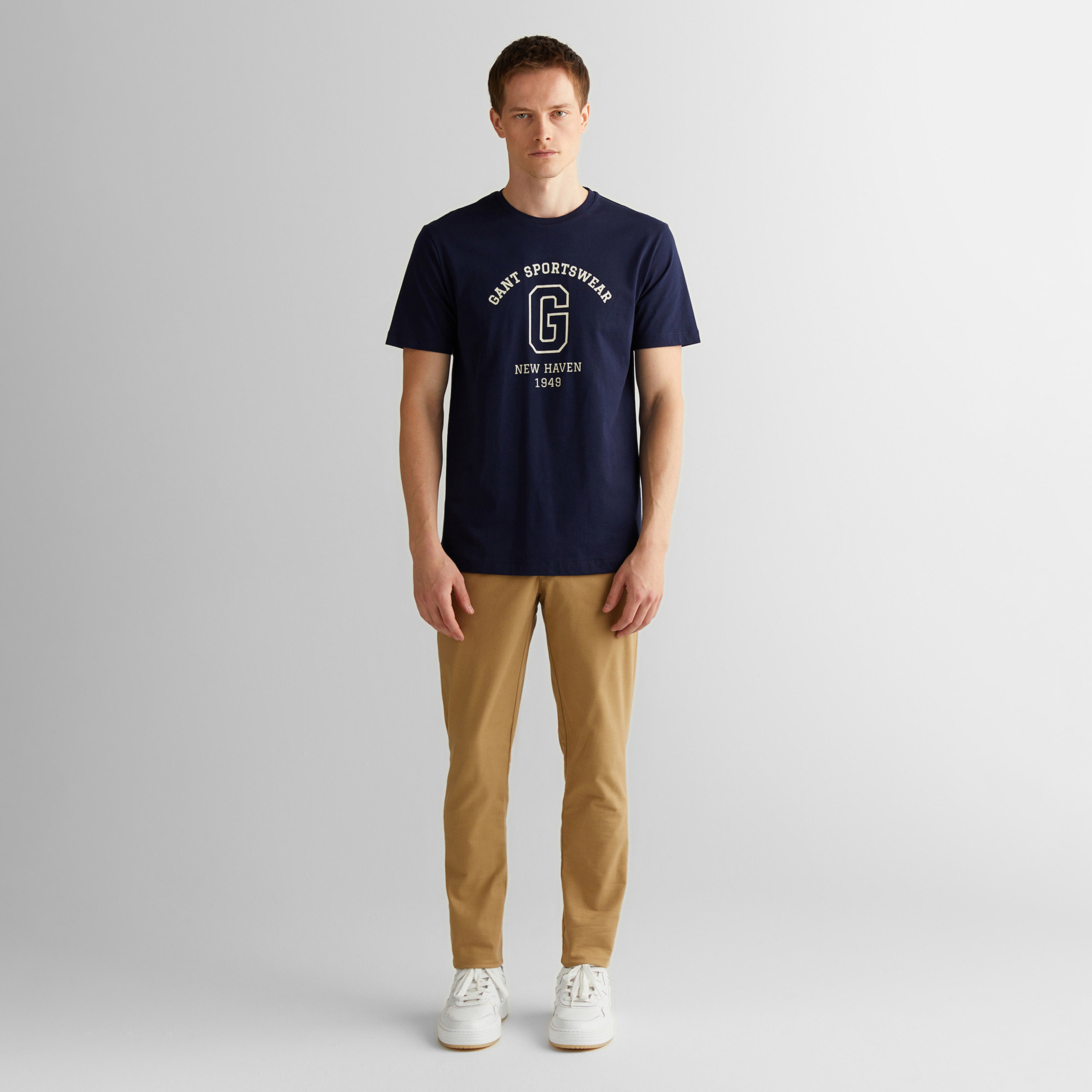 GANT Erkek Lacivert Regular Fit Bisiklet Yaka Logolu T-Shirt
