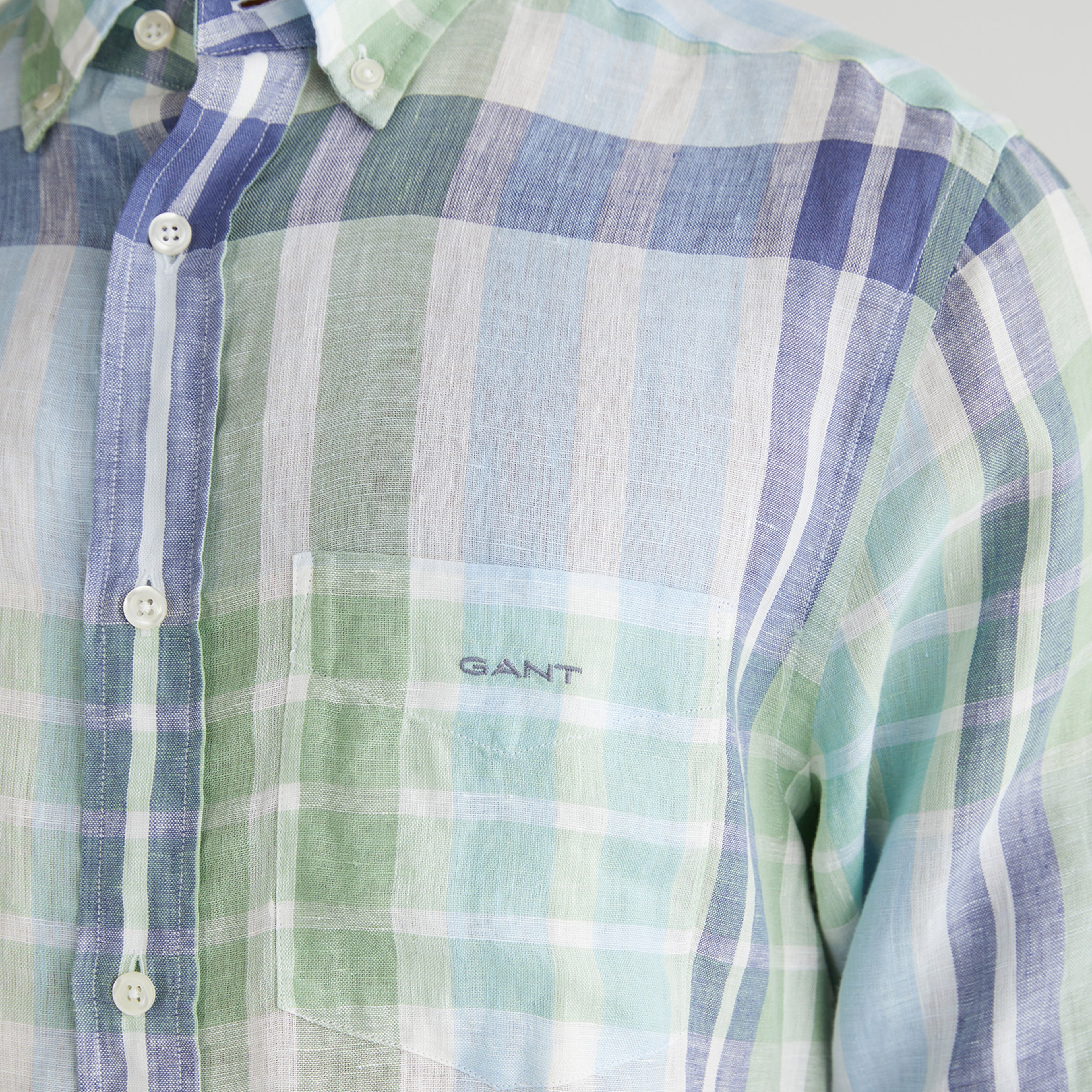 GANT Erkek Yeşil Regular Fit Düğmeli Yaka Kareli Gömlek