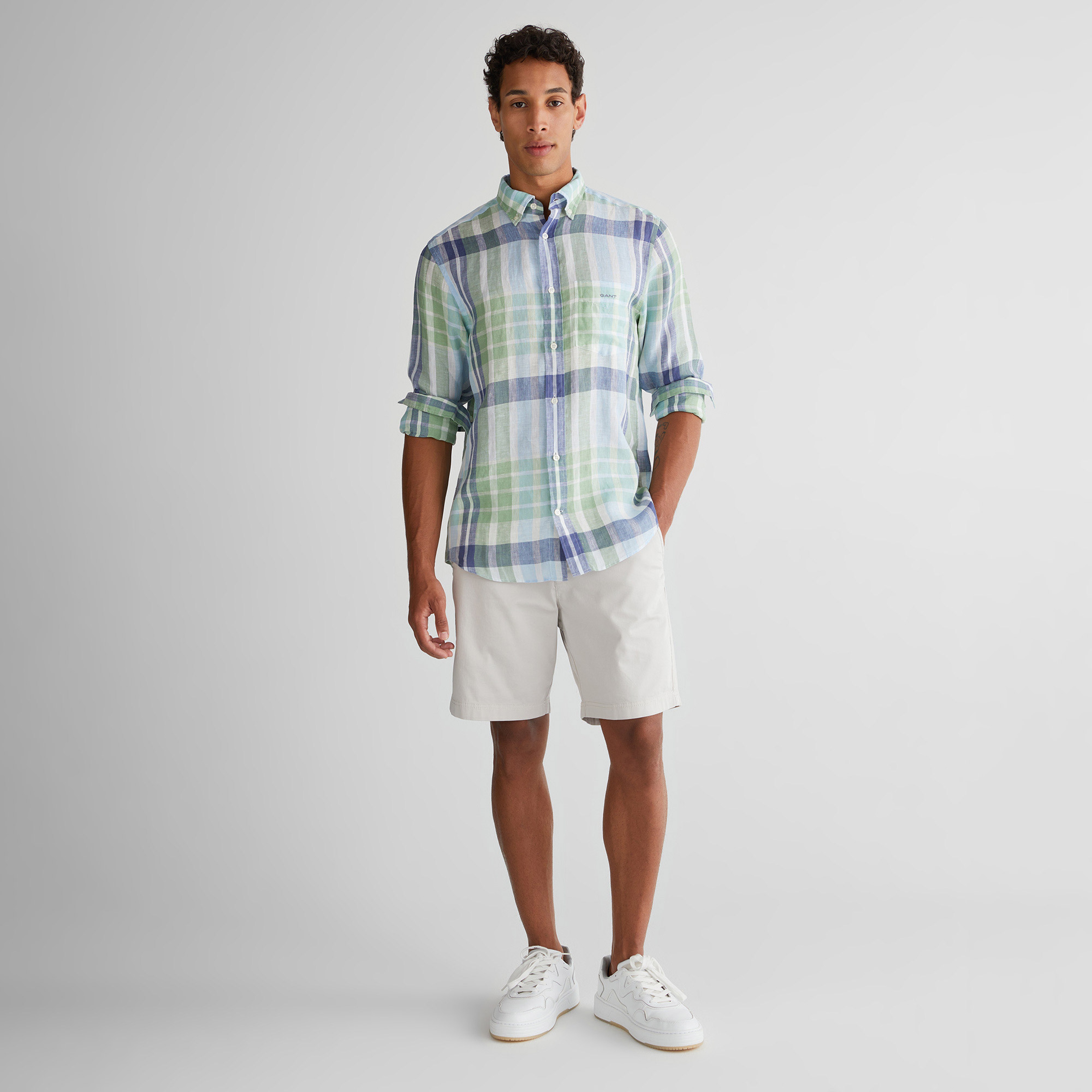 GANT Erkek Yeşil Regular Fit Düğmeli Yaka Kareli Gömlek