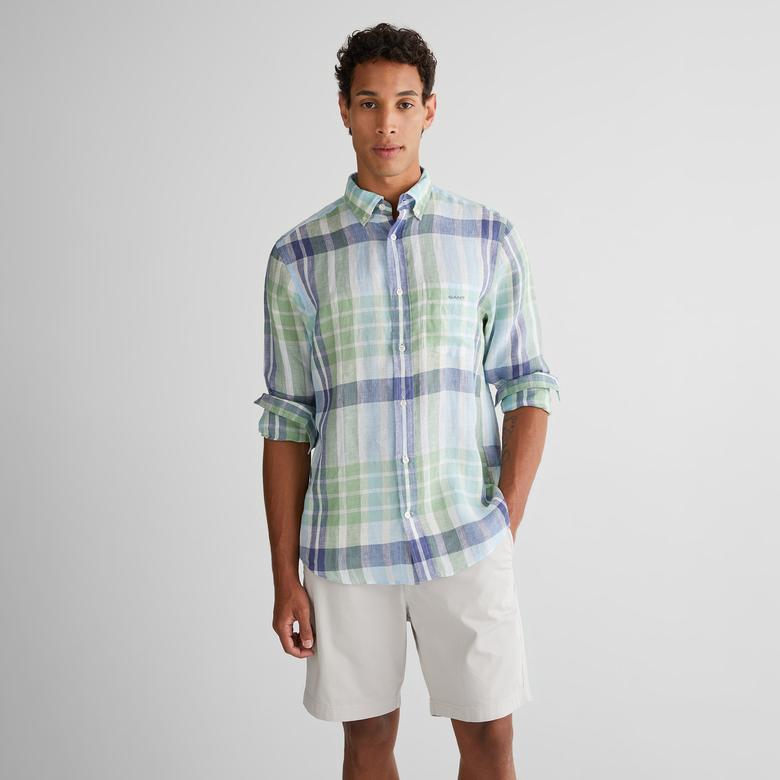 GANT Erkek Yeşil Regular Fit Düğmeli Yaka Kareli Gömlek