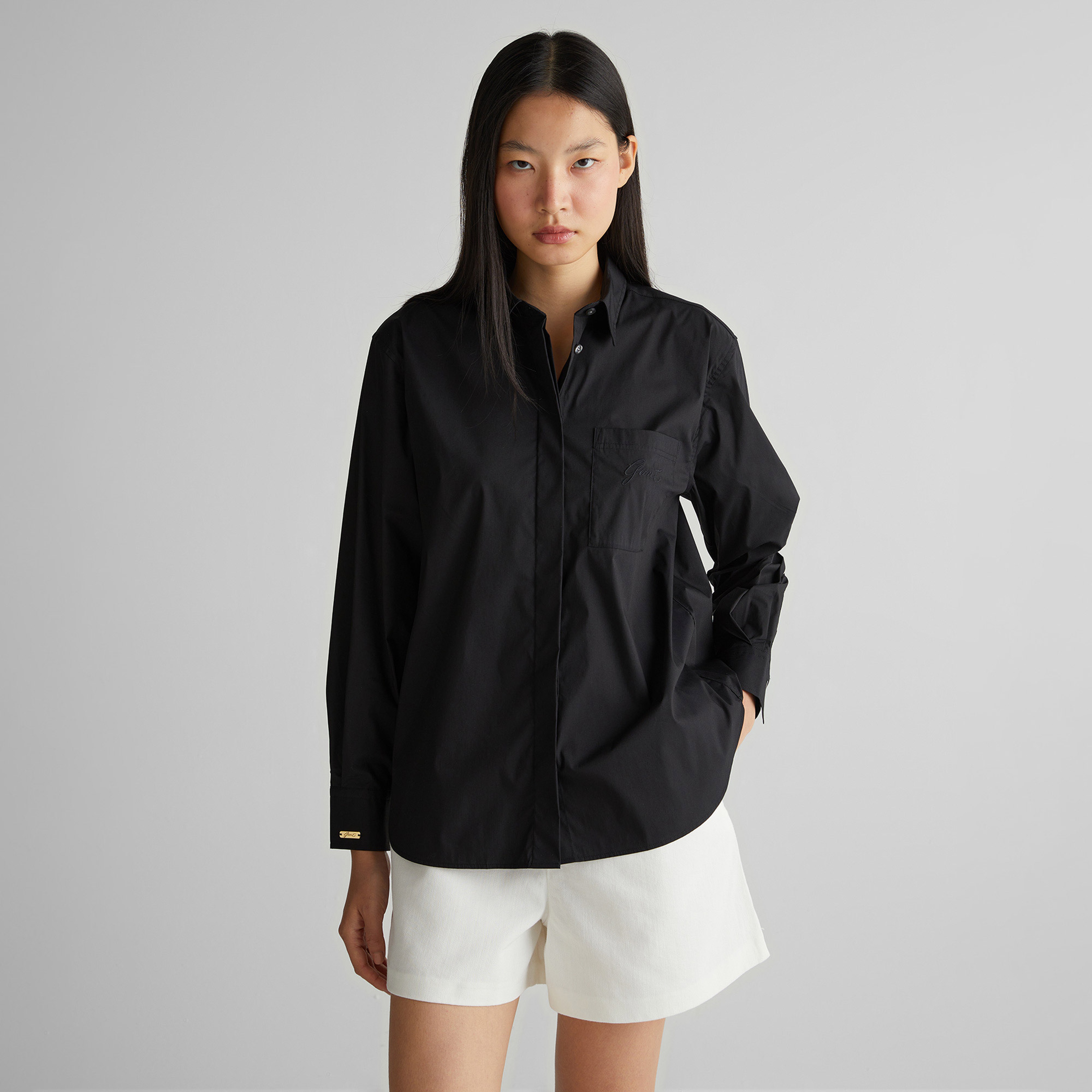 GANT Kadın Siyah Klasik Yaka Gömlek