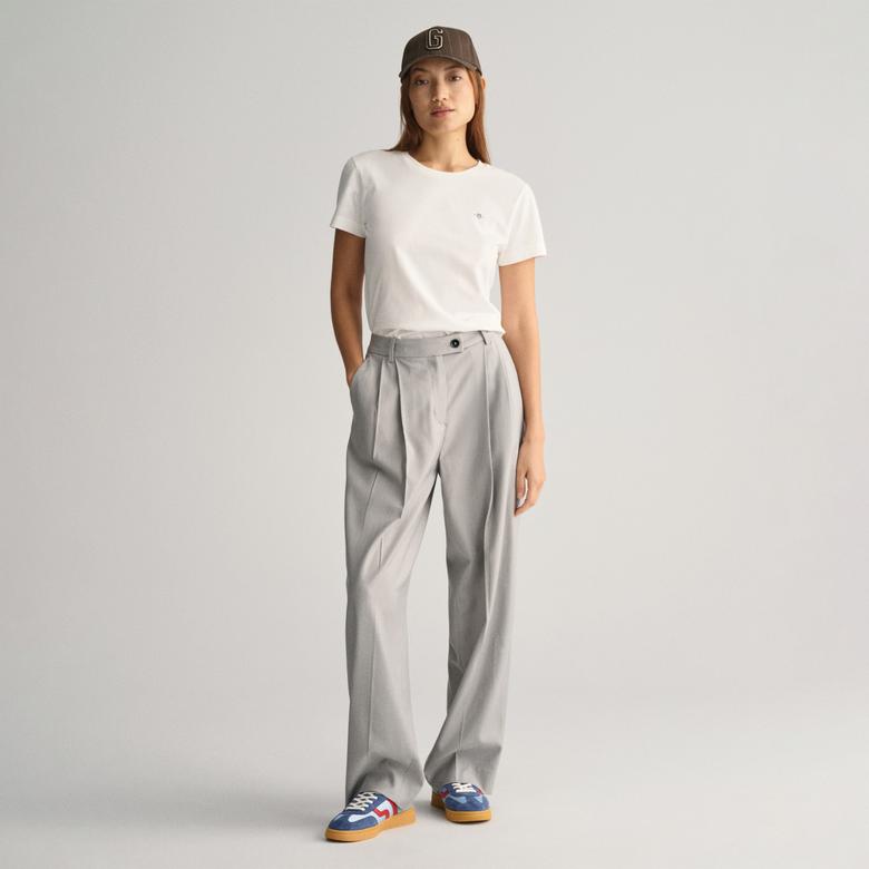 GANT Kadın Beyaz Regular Fit Bisiklet Yaka T-Shirt