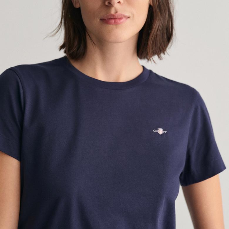 GANT Kadın Lacivert Regular Fit Bisiklet Yaka T-Shirt