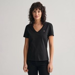 GANT Kadın Siyah V Yaka Regular Fit Logolu T-Shirt