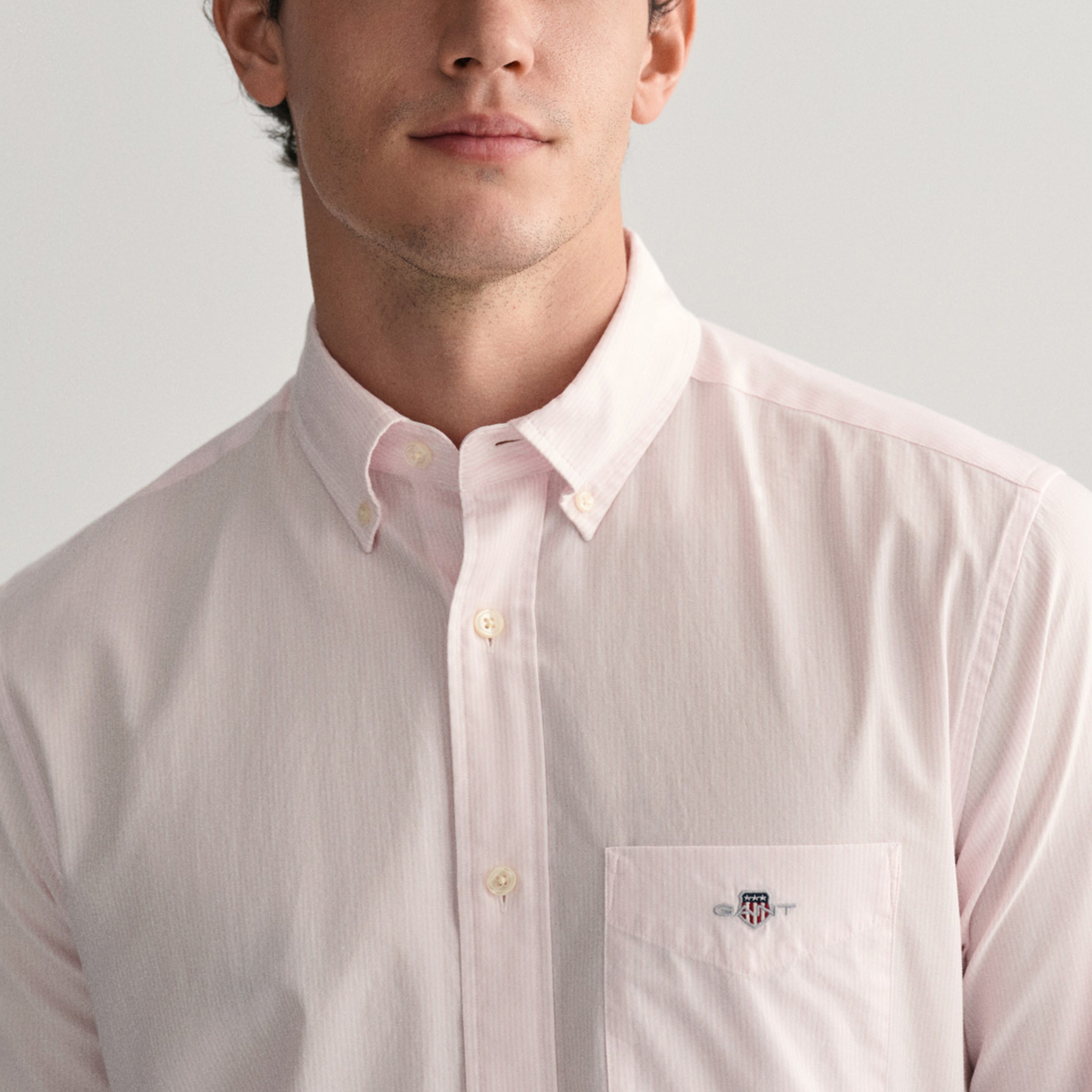 GANT Erkek Pembe Regular Fit Çizgili Düğmeli Yaka Gömlek