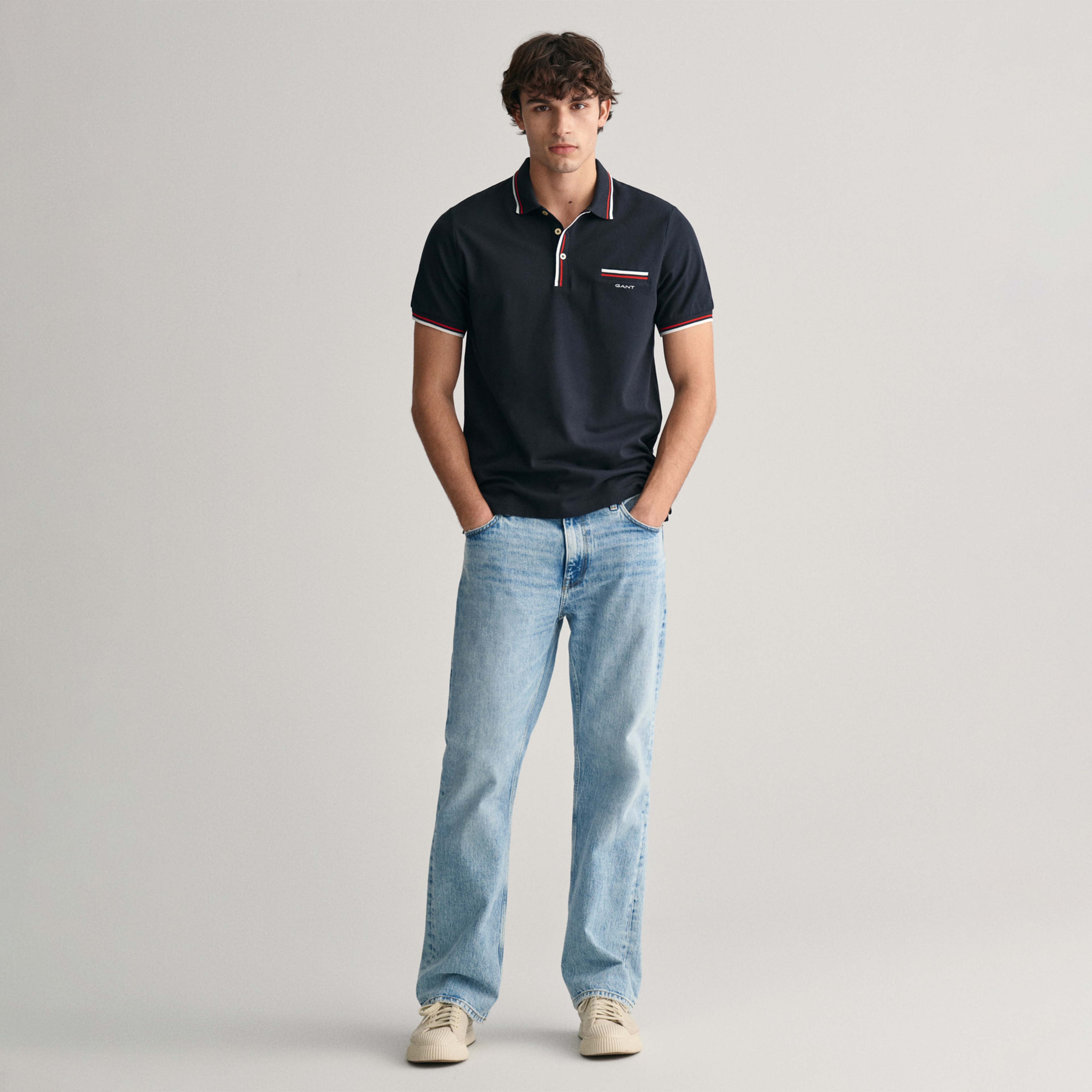 GANT Erkek Siyah Regular Fit Çizgili Polo