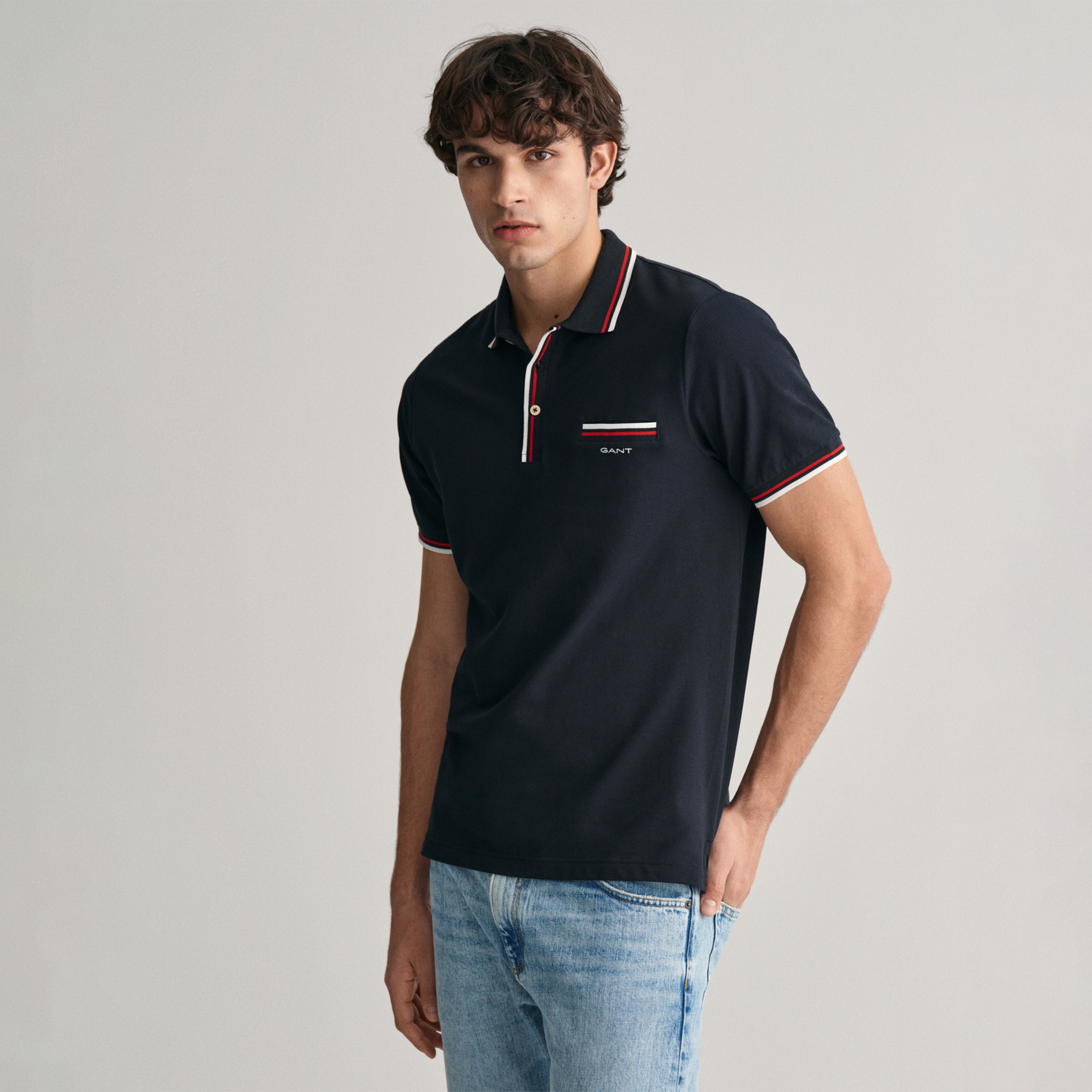 GANT Erkek Siyah Regular Fit Çizgili Polo