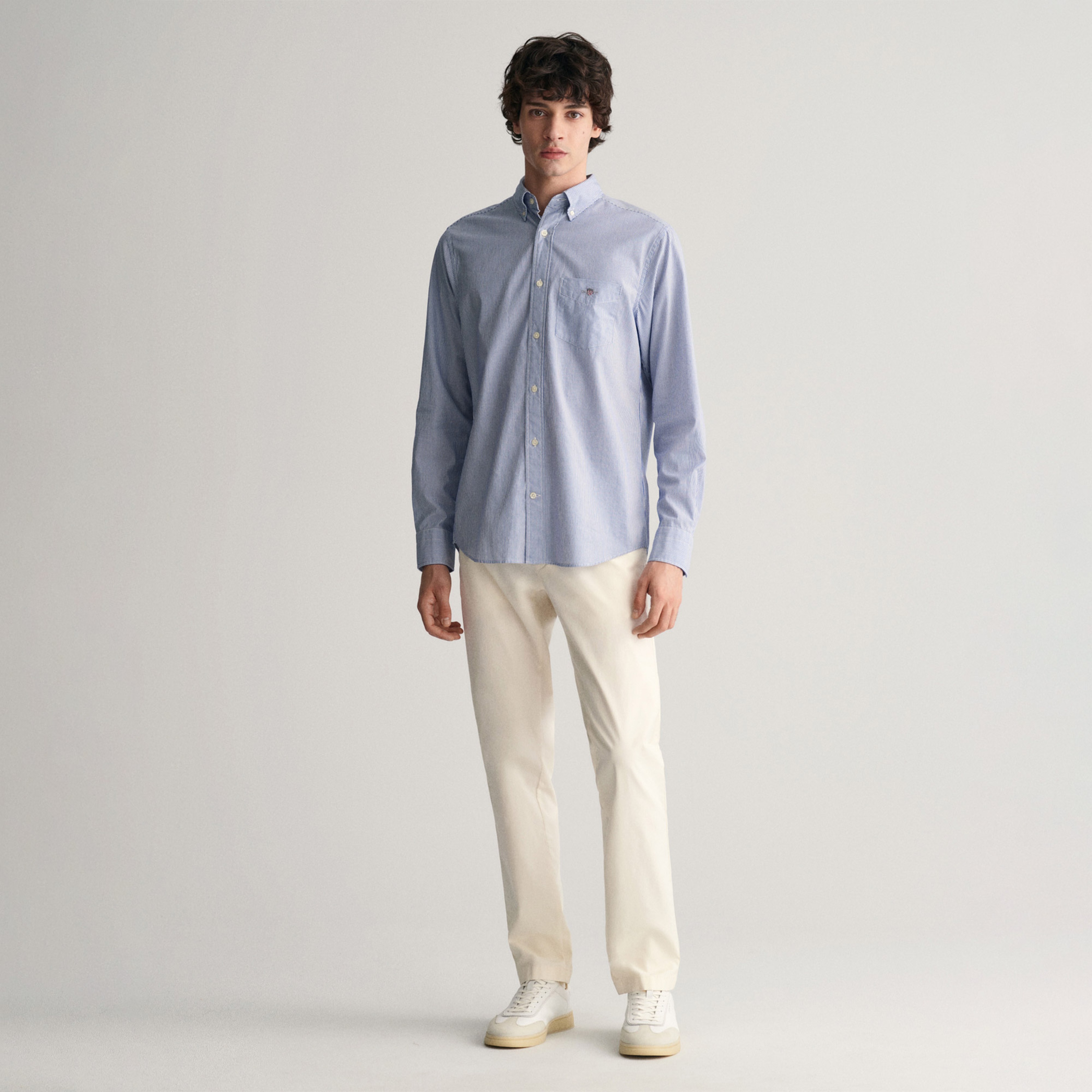 GANT Erkek Mavi Regular Fit Çizgili Düğmeli Yaka Gömlek