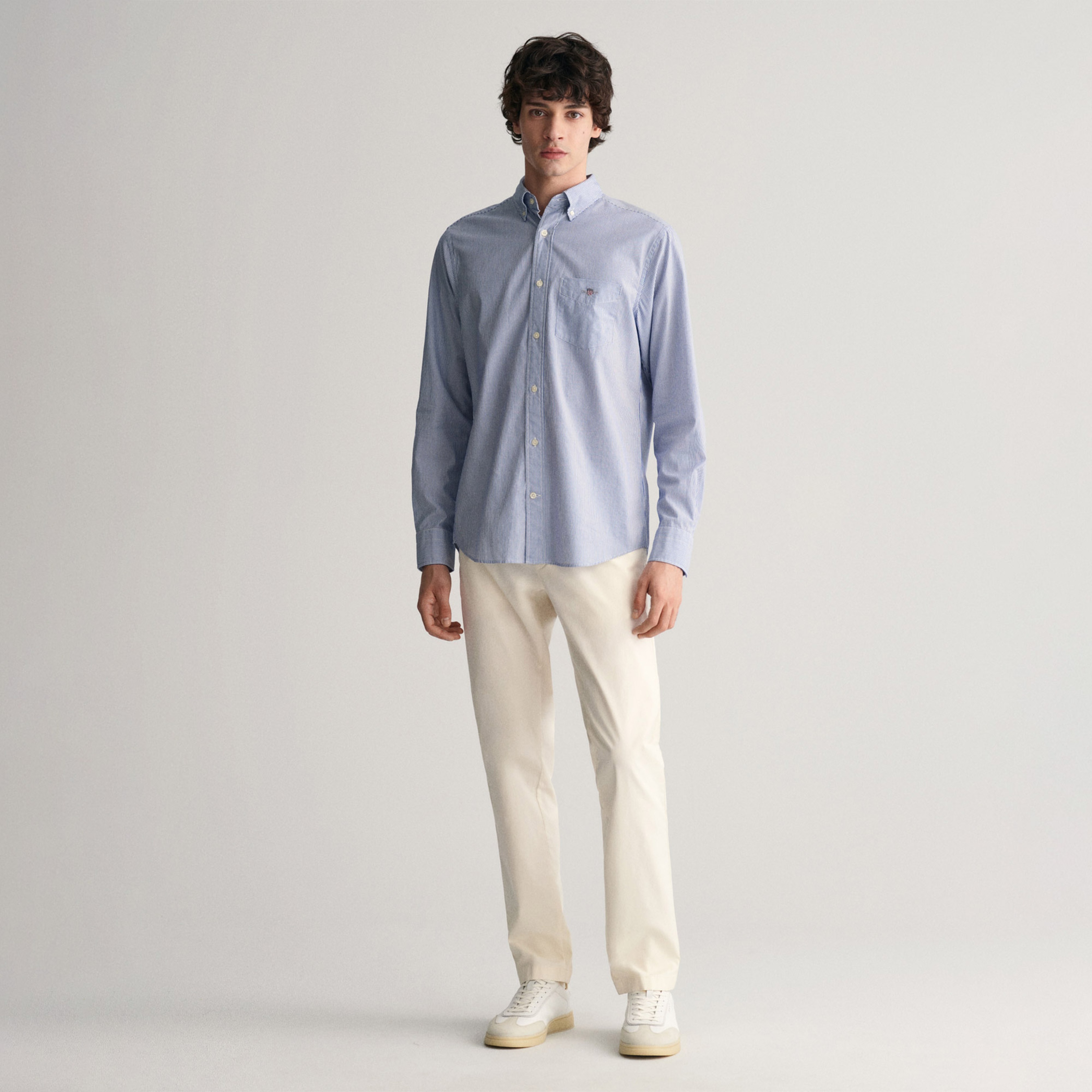 GANT Erkek Mavi Regular Fit Çizgili Düğmeli Yaka Gömlek