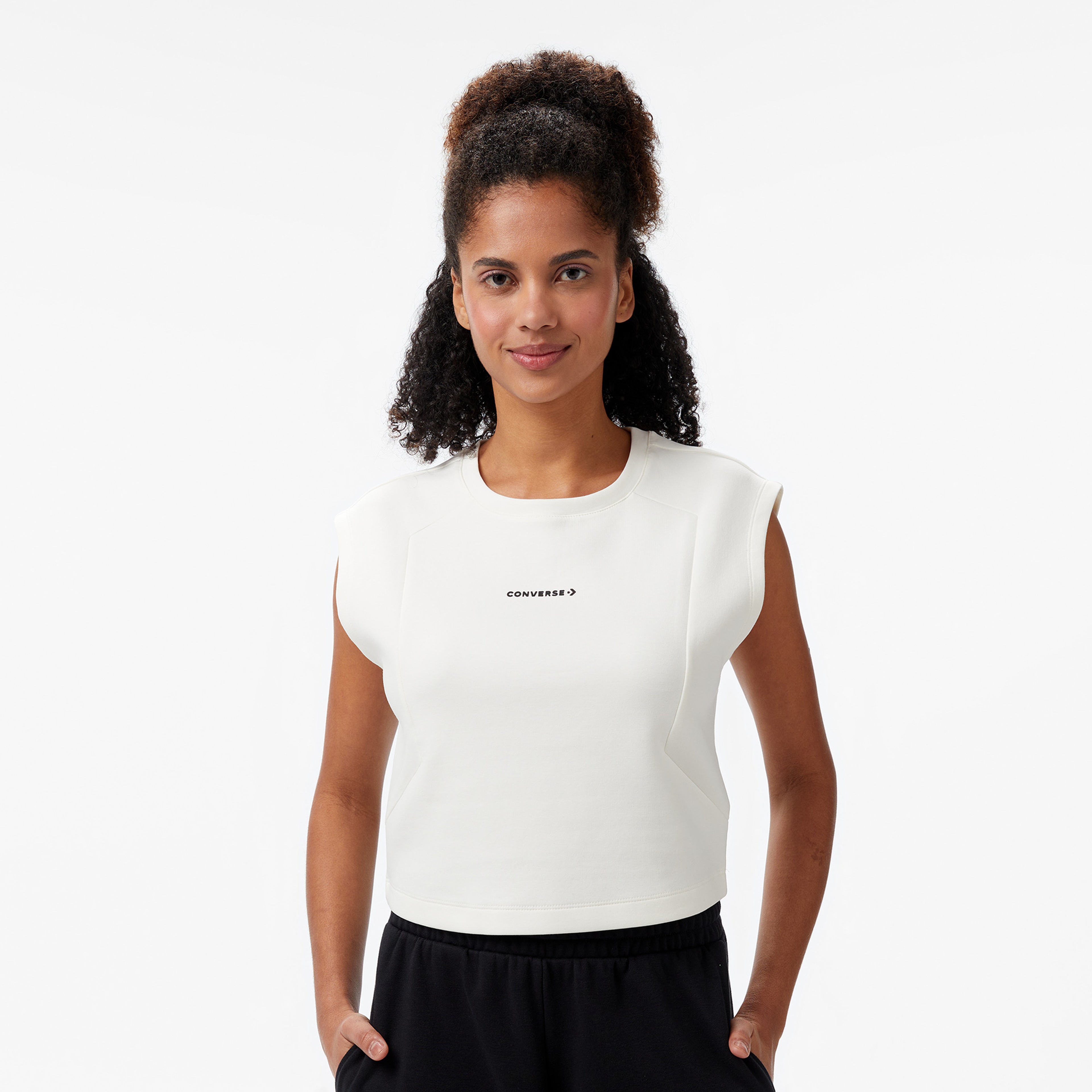 Converse Star Chevron Baskılı Kadın Krem T-Shirt