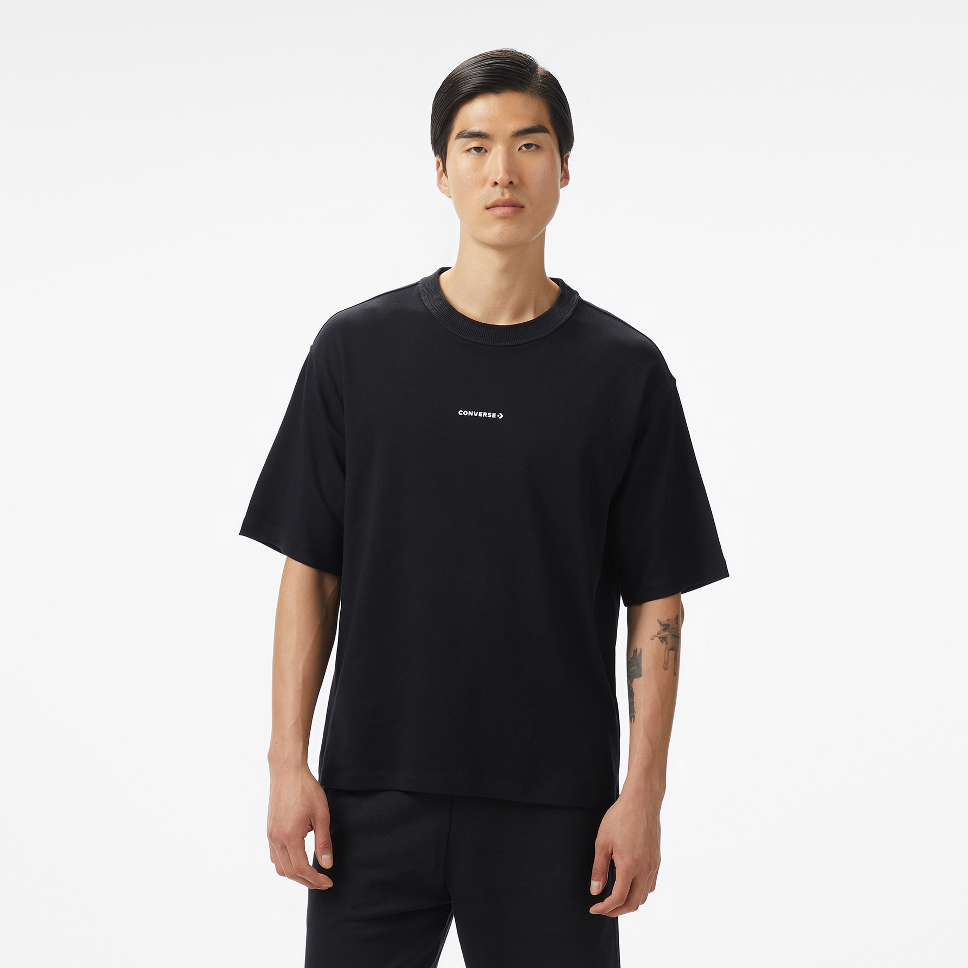 Converse Star Chevron Baskılı Oversize Fit Erkek Siyah T-Shirt