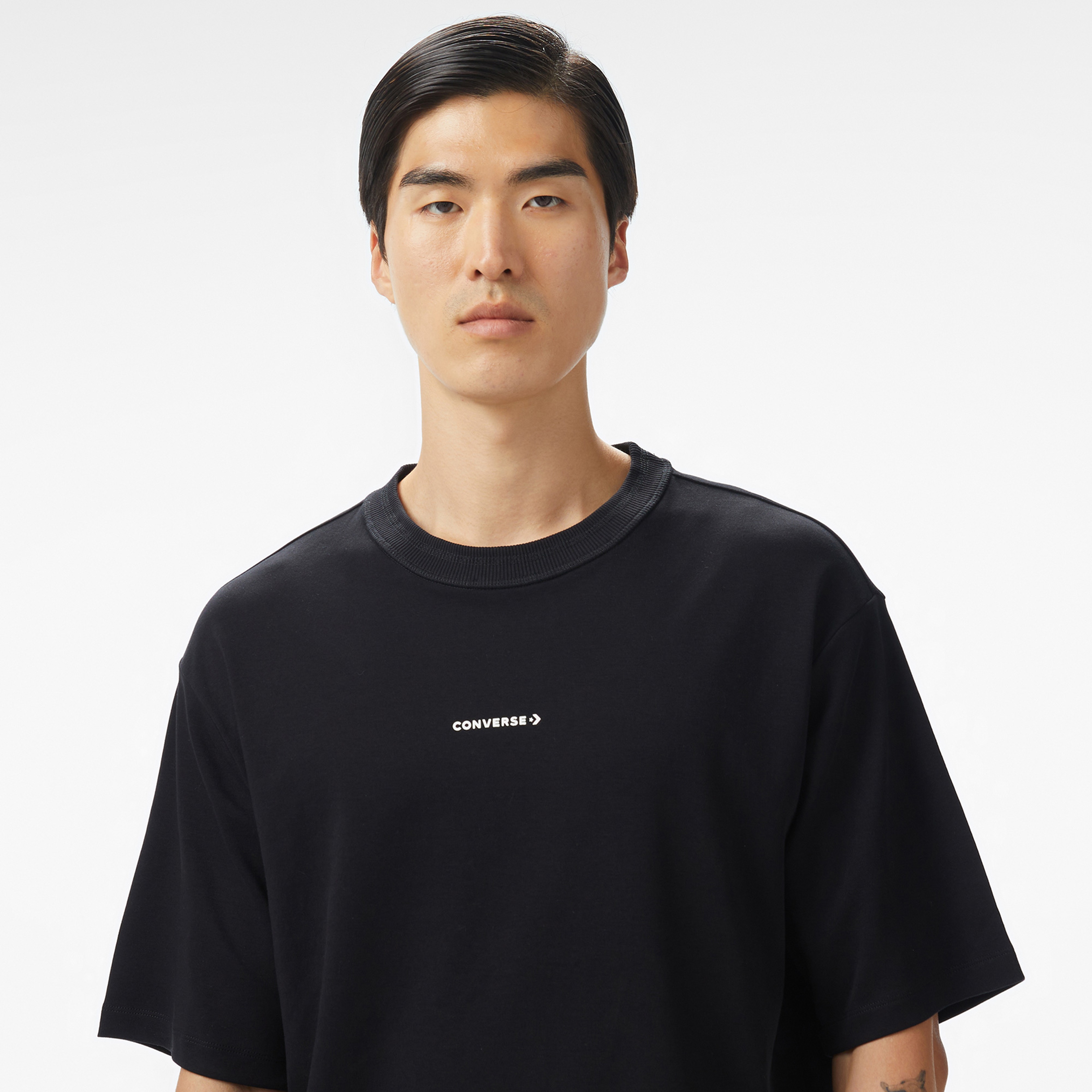 Converse Star Chevron Baskılı Oversize Fit Erkek Siyah T-Shirt